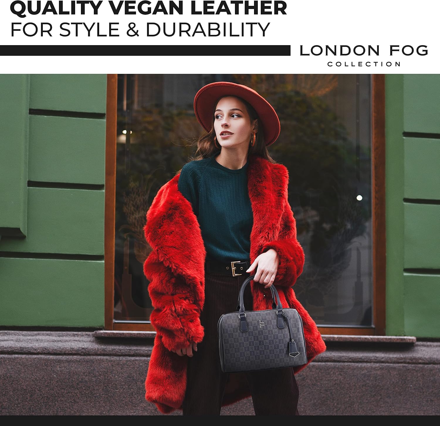 LONDON FOG CALLA Handbag for Women, Barrel Bag Vegan Leather Purse