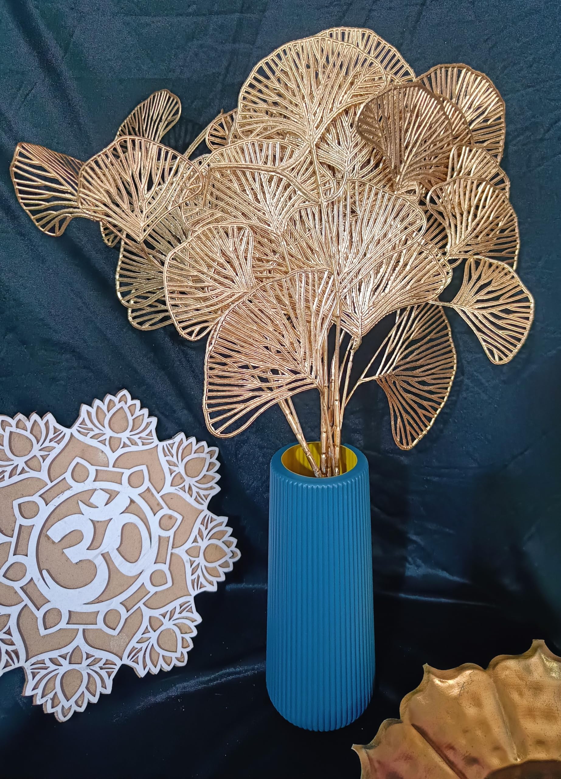 VRB DecTM 4 Pcs Artificial Eucalyptus Gingko Leaves Fern Faux Flowers Fake Flower for Diwali/Christmas/Home,Office Corner,Bedroom,Balcony,Decor,Restaurant Decor and Craft (4 Pcs Golden Gingkoo)-image-14