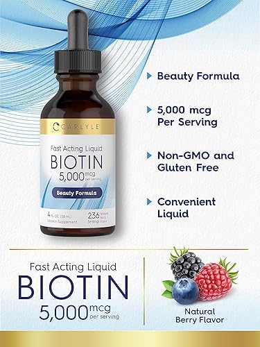 Miniatura 4 de Carlyle Biotin Liquid Drops 5000mcg  4 onzas líquidas  Sabor natural a bayas  Suplemento vegetariano, sin OMG y sin gluten