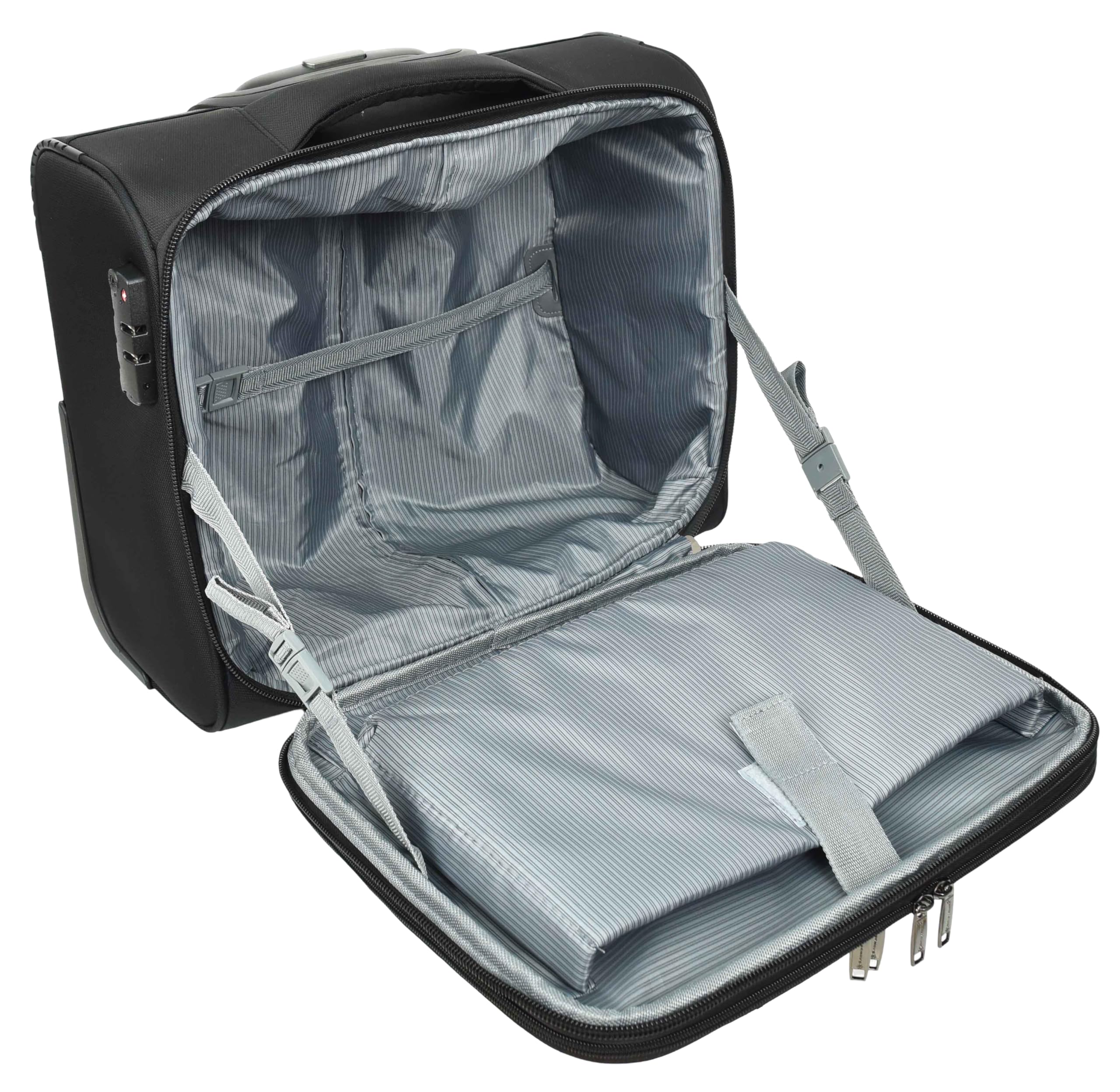 House Of Leather Pilot Case - Maletín organizador de negocios, bolsa de viaje con 2 ruedas, color negro Sparta, Black, M, Estuche Pilot