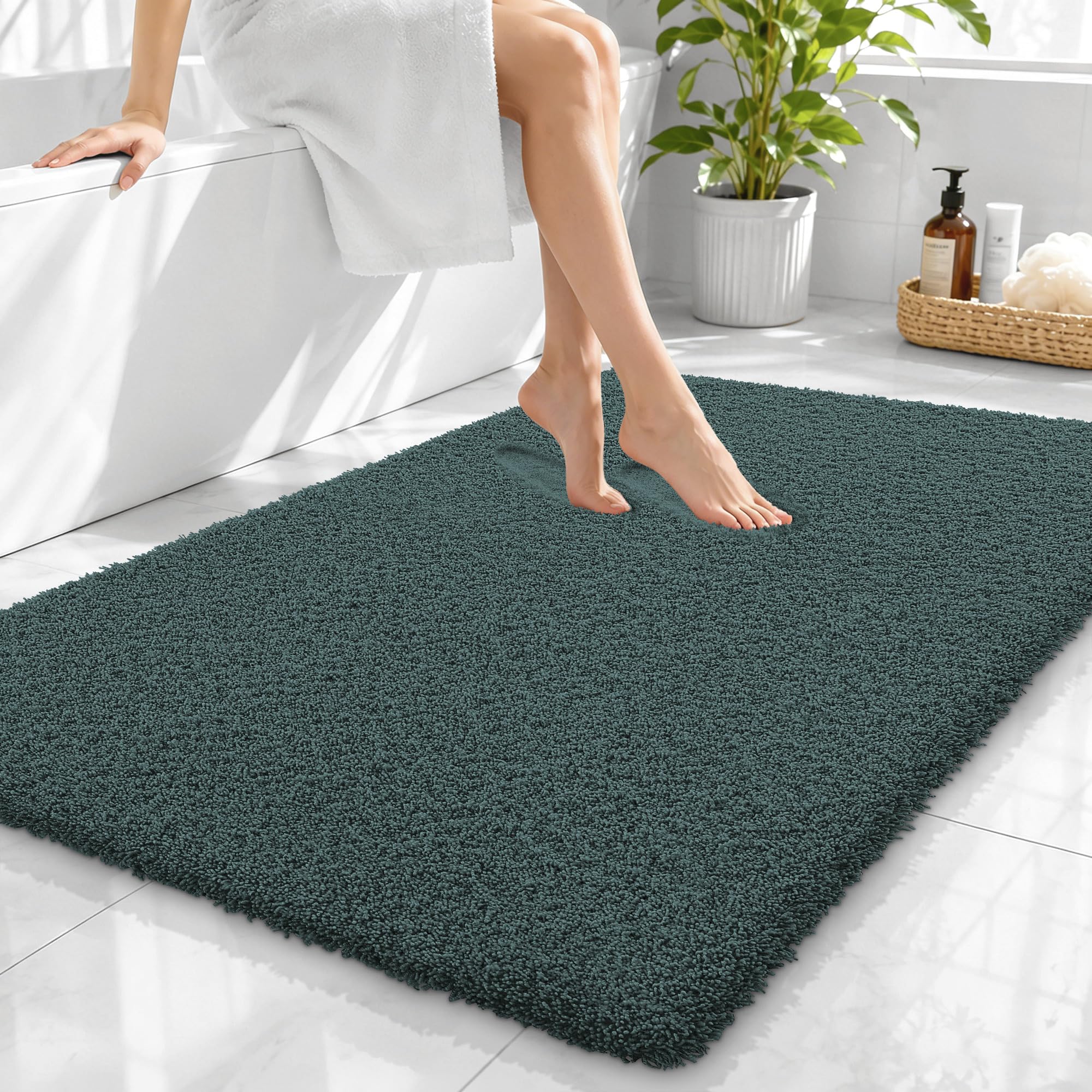 OLANLY Microfiber Large Bathroom Rugs 40x32, Soft Bath Mat, Blackish Green