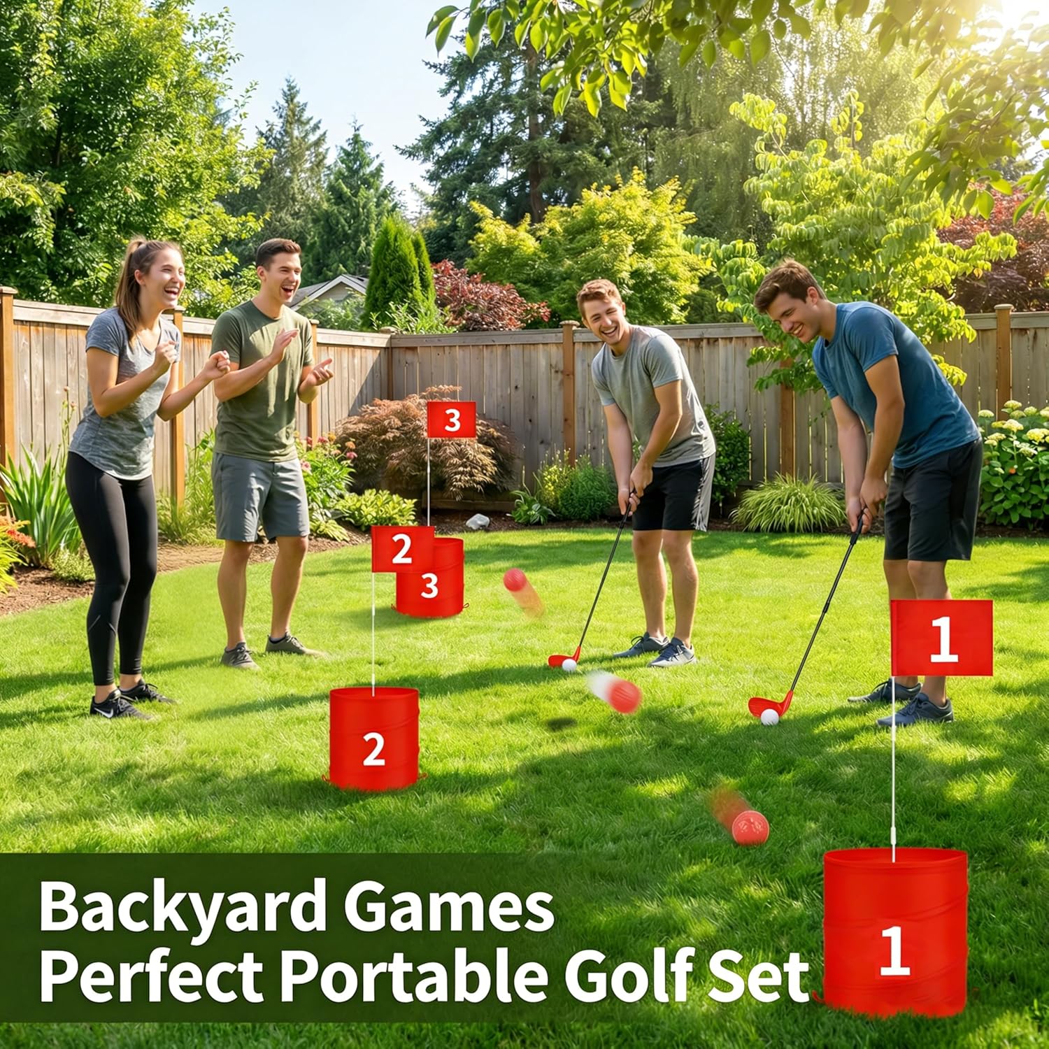 Premium Backyard Golf Game Set – Ultimate 6-Hole Outdoor Course with 2 Upgraded Adjustable Clubs, 12 Practice Balls & Carry Bag – Fun Lawn & Tailgate Games for Adults, Family, Camping