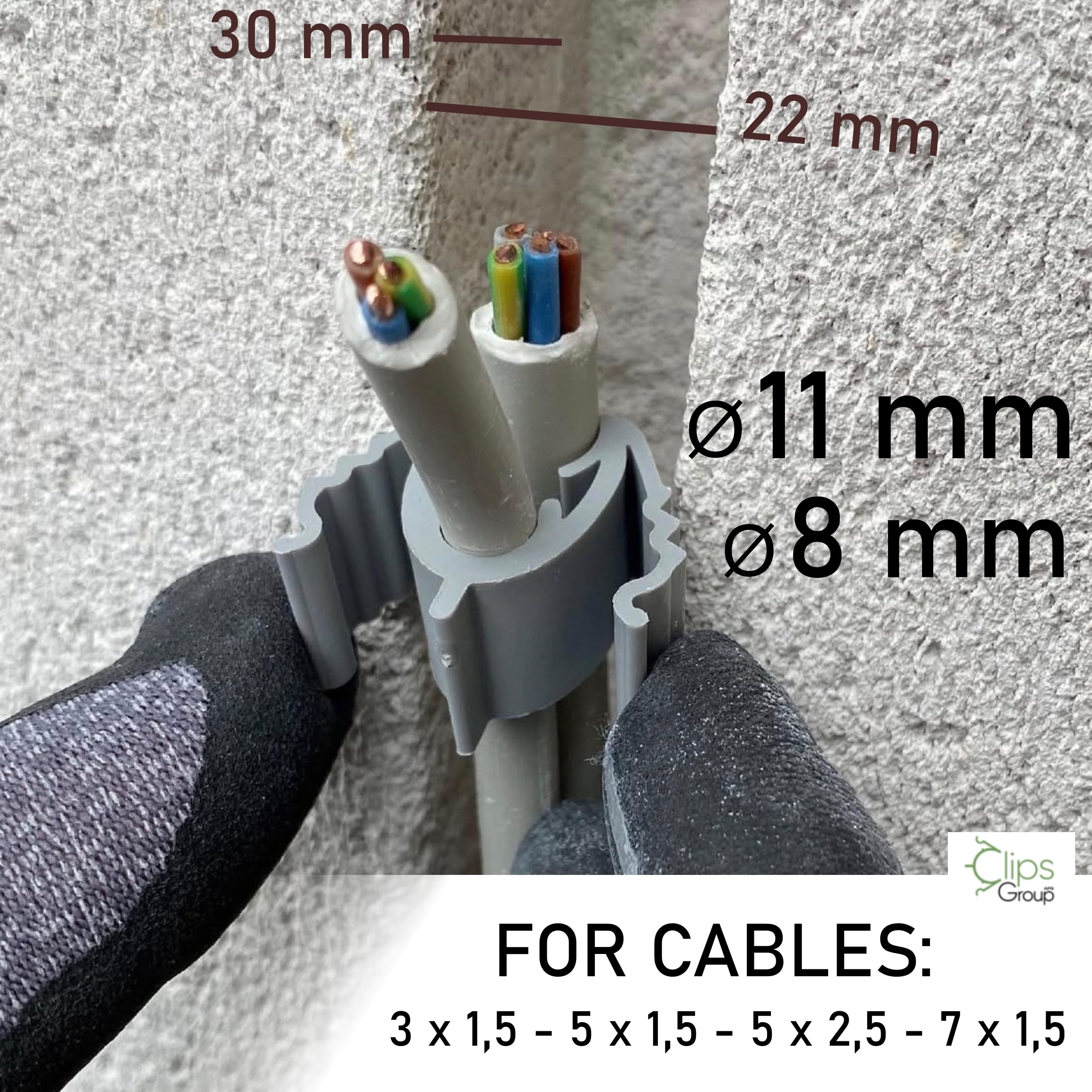CLIPS-Group PRO clip 50 Stück Rohre und Kabelhalter 16/20/25 mm - Kein Hammer, Kein Bohren | Rohrschellen Klemmschellen Rohrhalterung Rohrclip | Schlaufendübel, Dübelklemmschelle, Kabelclip (8-11 mm)