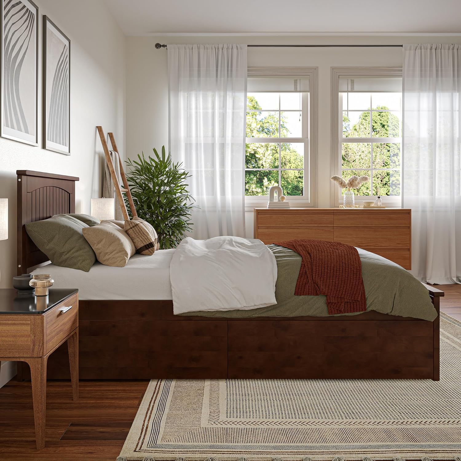 AFI, Nantucket Twin XL Platform Bed with Matching Footboard and Storage Drawers, Walnut