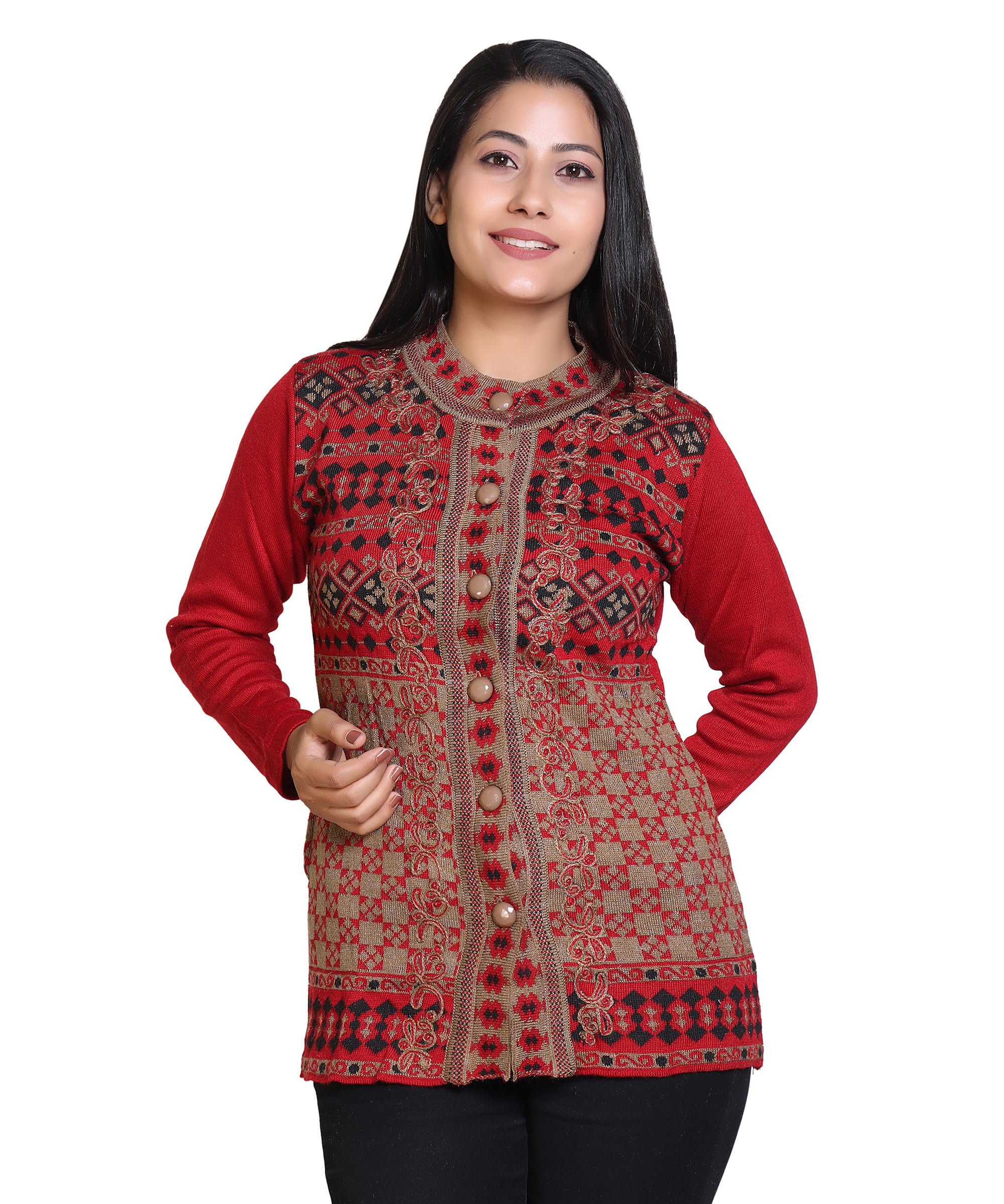Grandline Winter wear Multicolor Acrylic Cardigan for Women-image-15