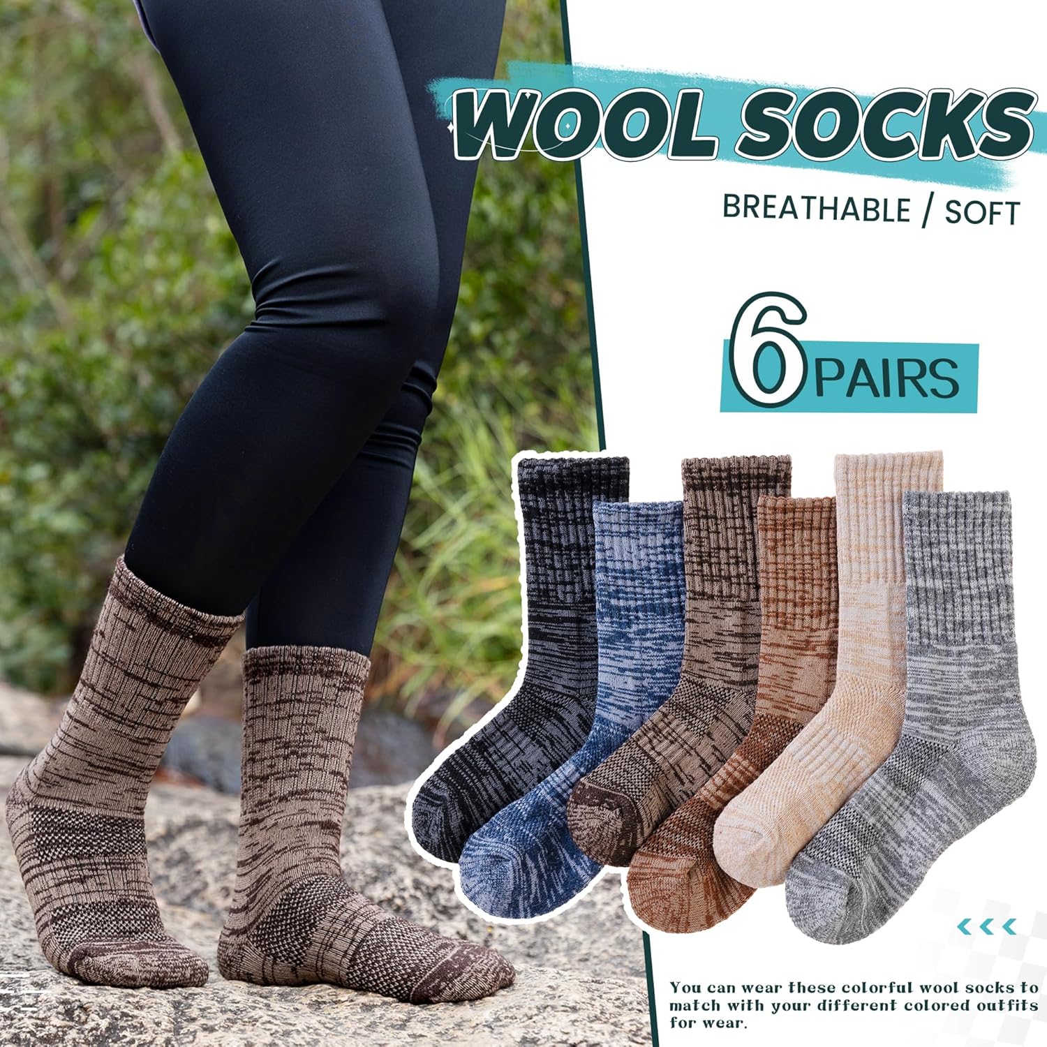 SeeyAN Kids Merino Wool Hiking Socks Winter Thermal Warm Boys Girls Toddler Thick Cushioned Boot Crew Socks 6 Pairs - Image 5