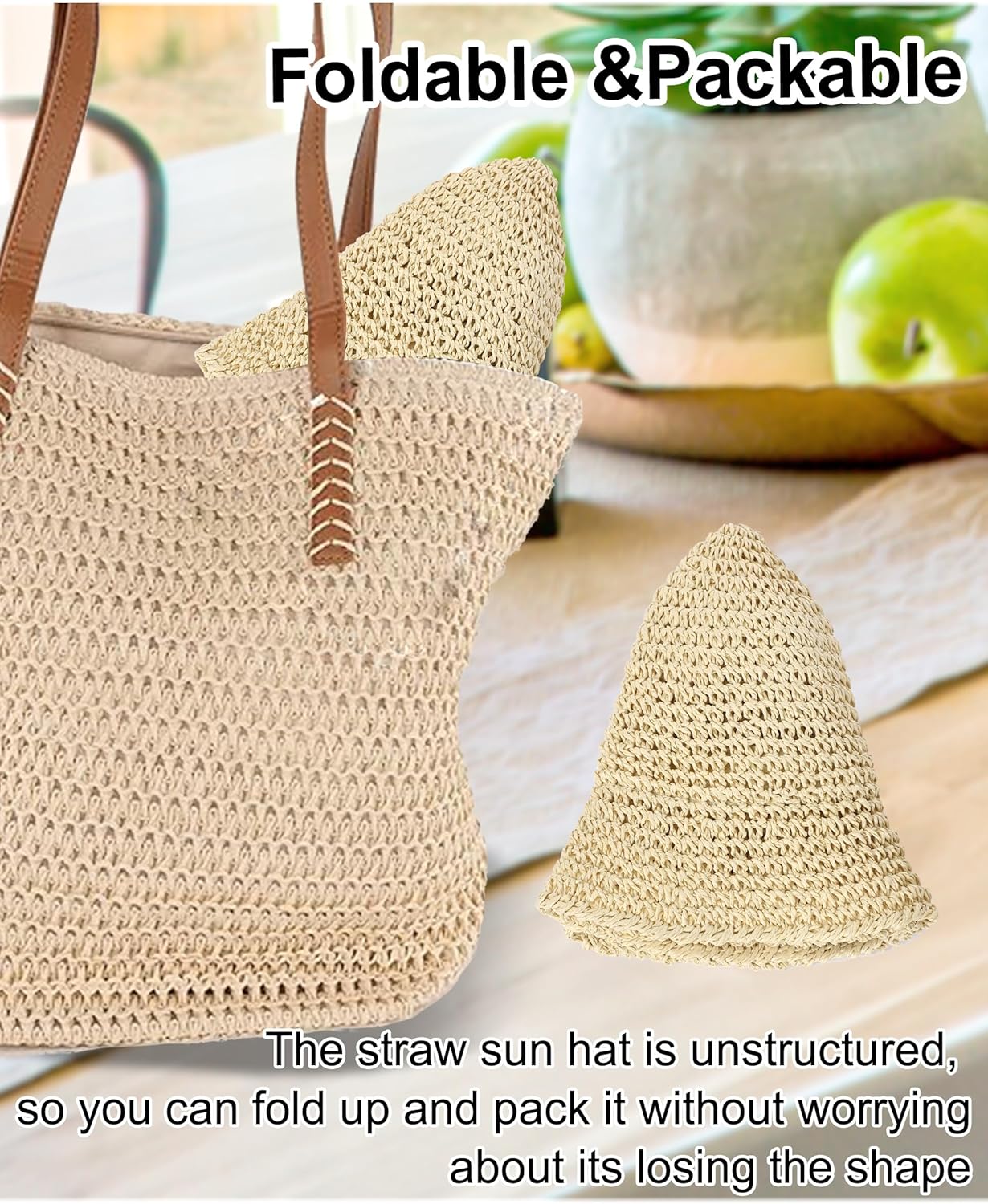 Womens Sun Hat Handmade Straw Bucket UV Protection Wide Brim Packable Travel Summer Cap for Beach UPF 50+ - Image 5