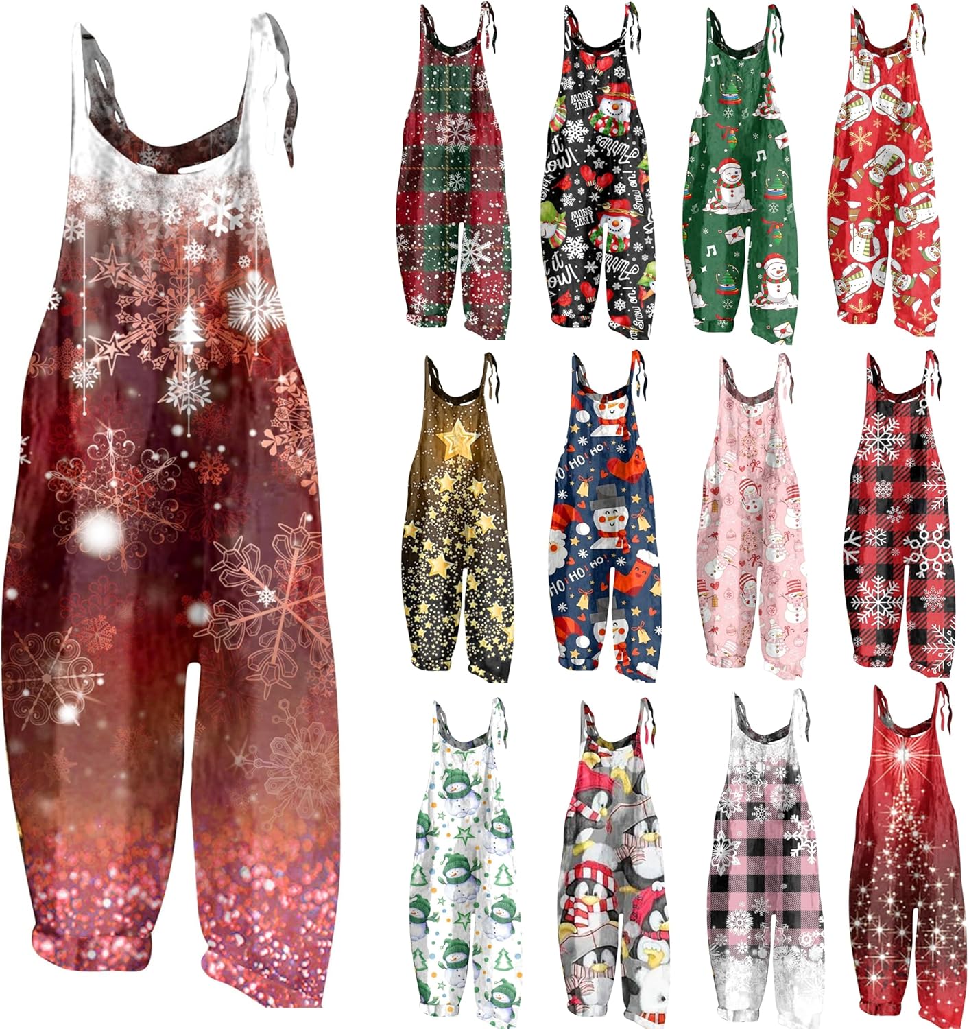 UDAUDU Christmas Party Overalls for Womens Snowflake