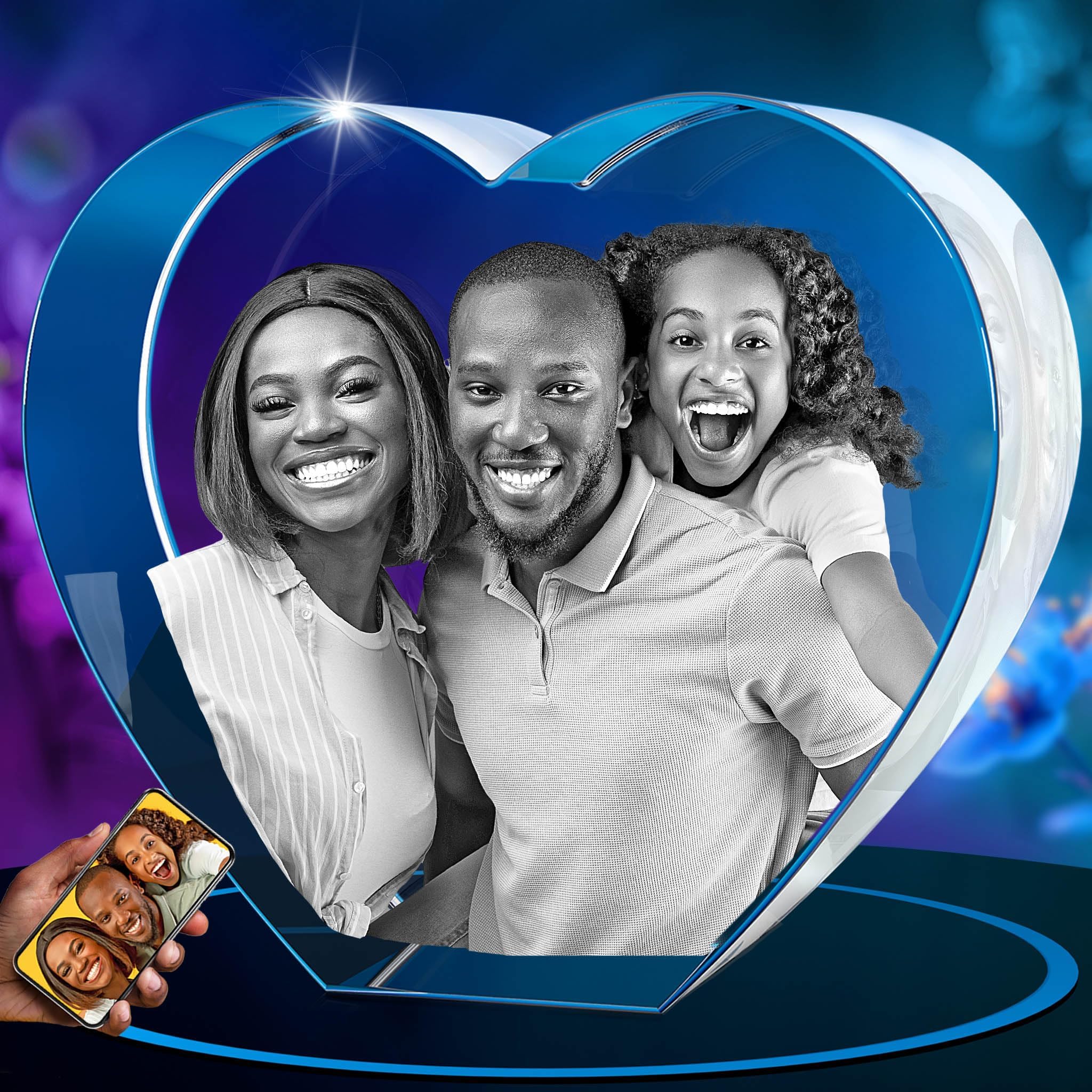 - ArtPix 3D Crystal Photo, Personalized Gifts for Women, Wife, Her, Him, Men, Husband, Grandma, Customized for Mom with Your Own Photo, Custom Glass 3D Laser Etched Picture Frame Heart