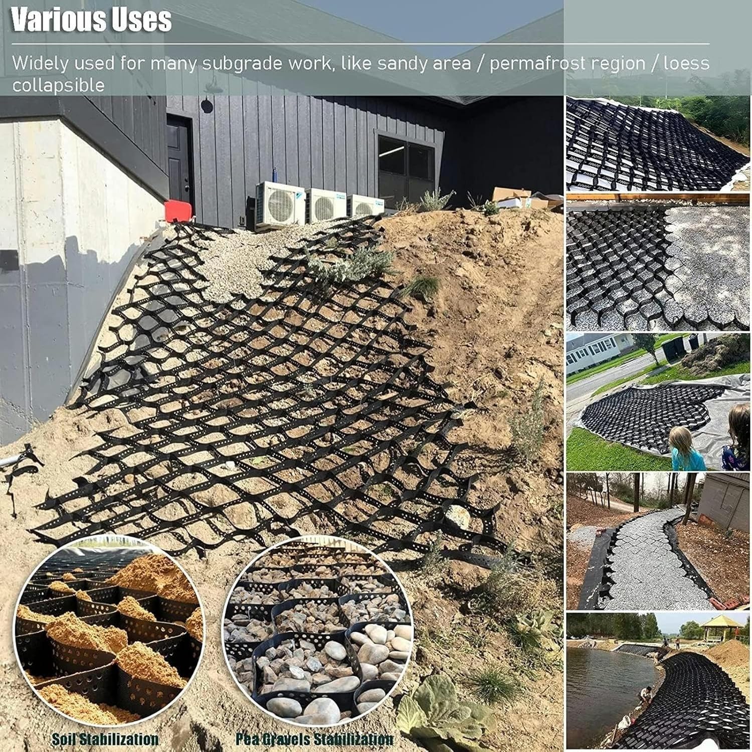 Paver Base Ground Grid Geogrid HDPE, Heavy Duty Permeable Paver System, Soil/Mud/Concrete/Granite/Gravel Stabilizer~/