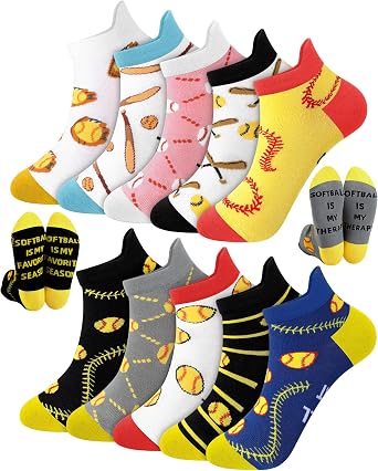 10 Pairs Funny Softball Sock Women Sport Ankle Low Cut Crew Socks Softball Senior Night Team Lover Gift