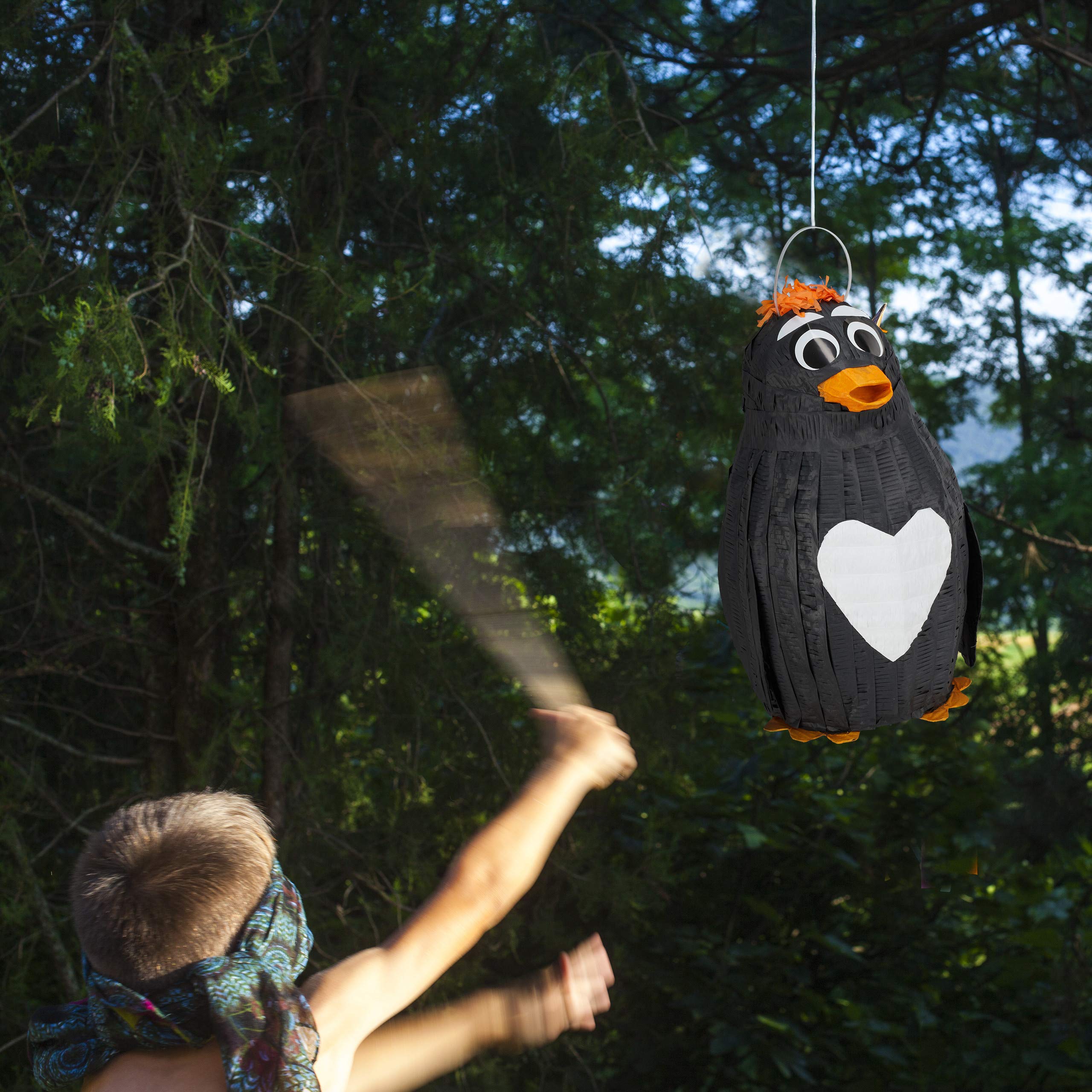 3 Piñatas Pingüino, Alas Móviles, para Colgar, Fiestas Cumpleaños Niños y Niñas, Rellenables, de Papel, Negra