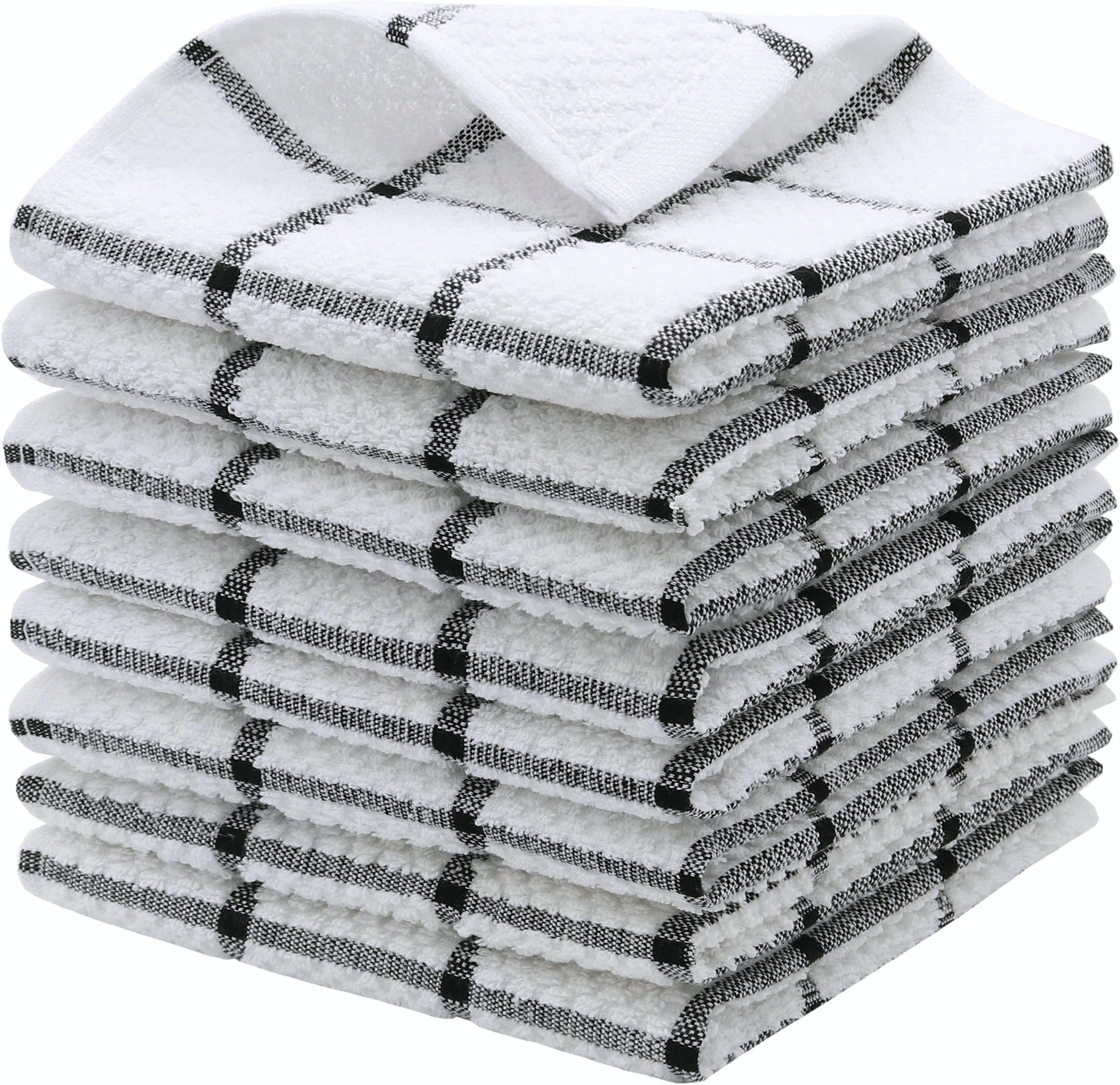 NALACAL 8Pcs Kitchen Absorbent Dish Cloths, Cotton Dish Towels, Quick Drying Reusable Cleaning Towels Tea Towels, Nonstick Oil Washable Rags, Multi-Purpose Dish Towels for Kitchen, Black Plaid