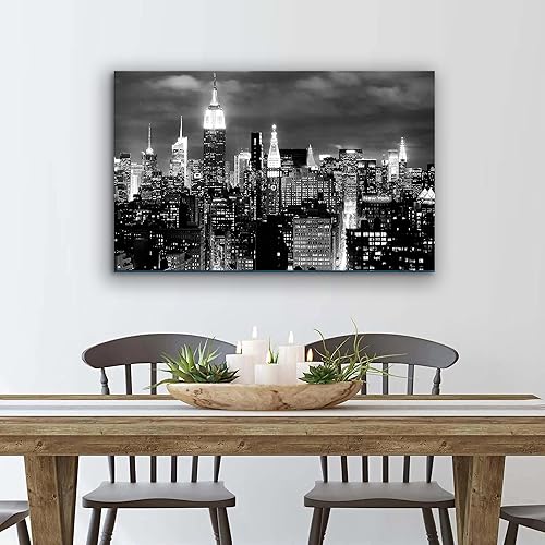 Miniatura 4 de 1 Panel of 20x30 inches Canvas Prints Wall Art Pictures Framed New York NYC City black & White night Skyline Cityscape Home Decor Living Room