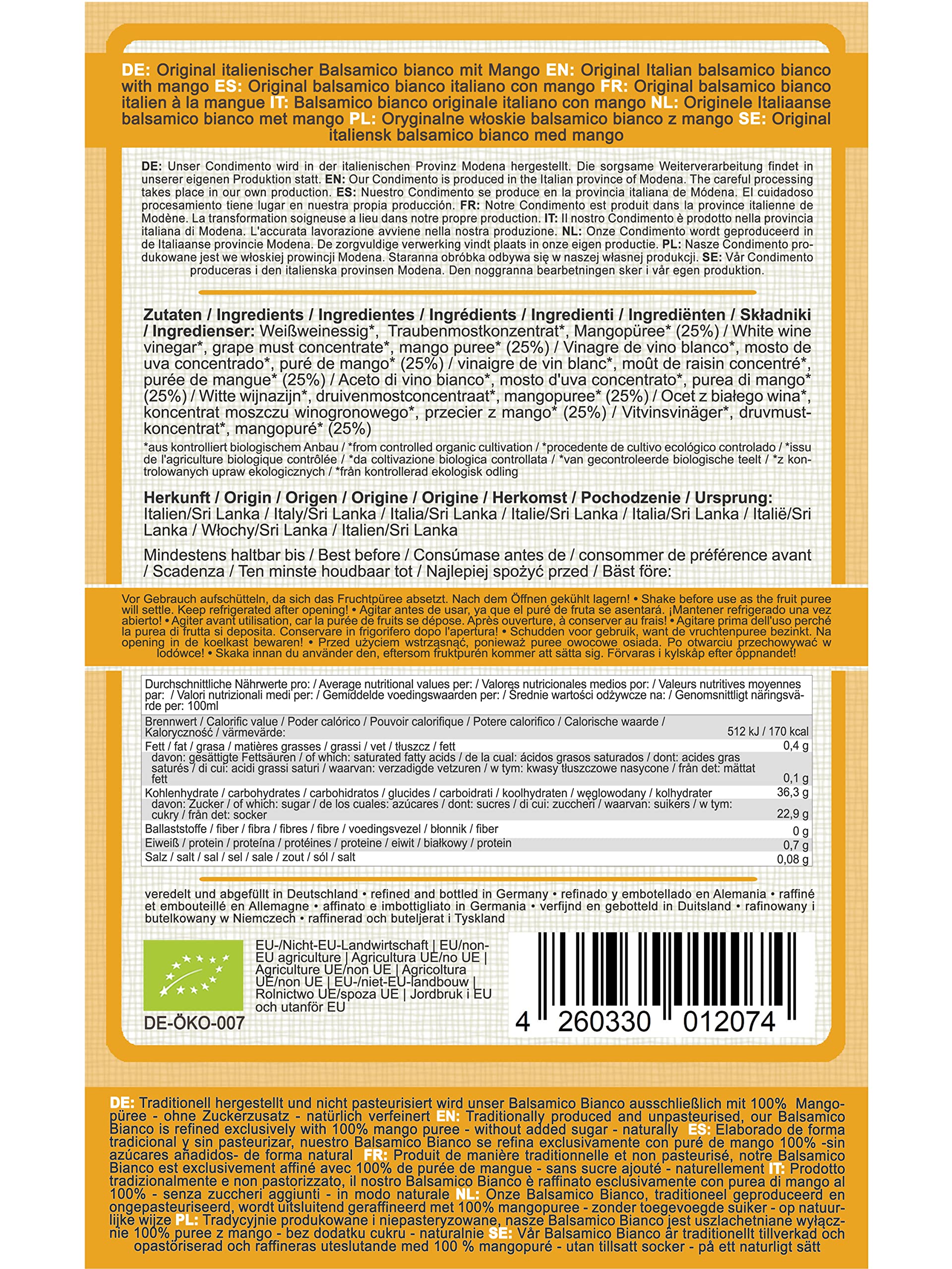 direct&friendly Bio Mango Essig, Condimento Balsamico mit fruchtiger Mango (3 x 500 ml)