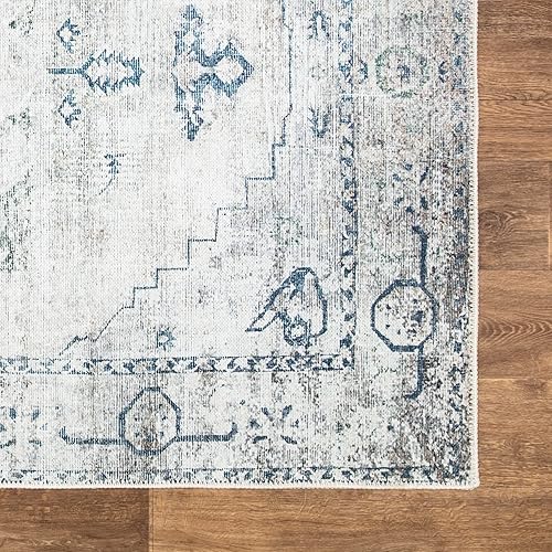 Miniatura 6 de Bloom Rugs Alfombra tradicional lavable antideslizante de 3 x 5 pies, color verde azuladobeige para sala de estar, dormitorio, comedor y cocina,