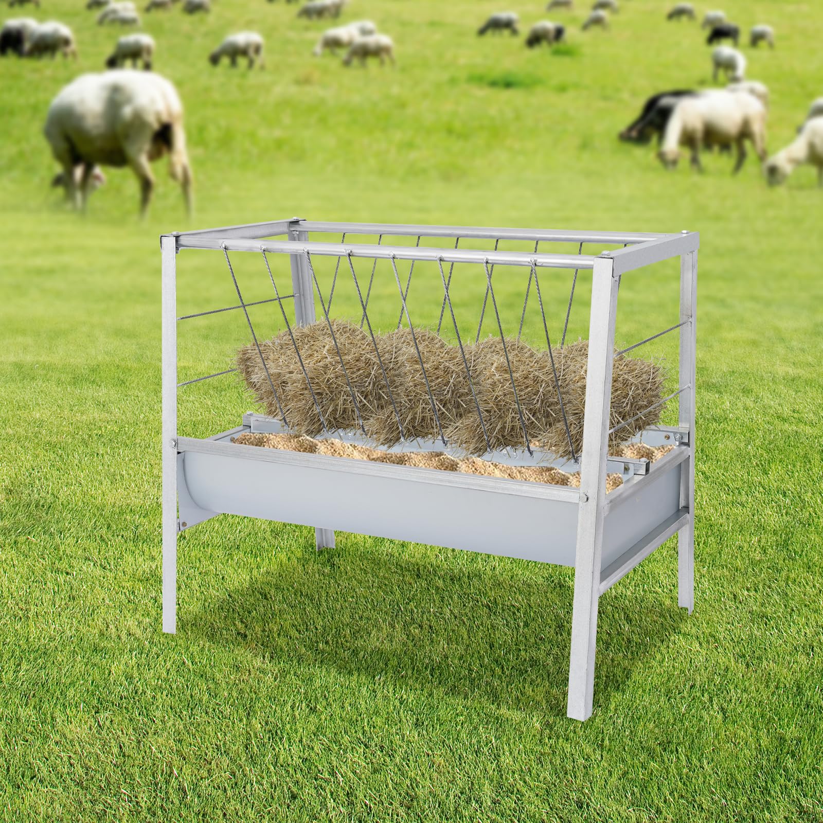 Bebedero 2 en 1, 200 L, comedero para ganado, comedero para heno y dos comederos, comedero automático para cabras, comedero para cabras, ovejas y caballos