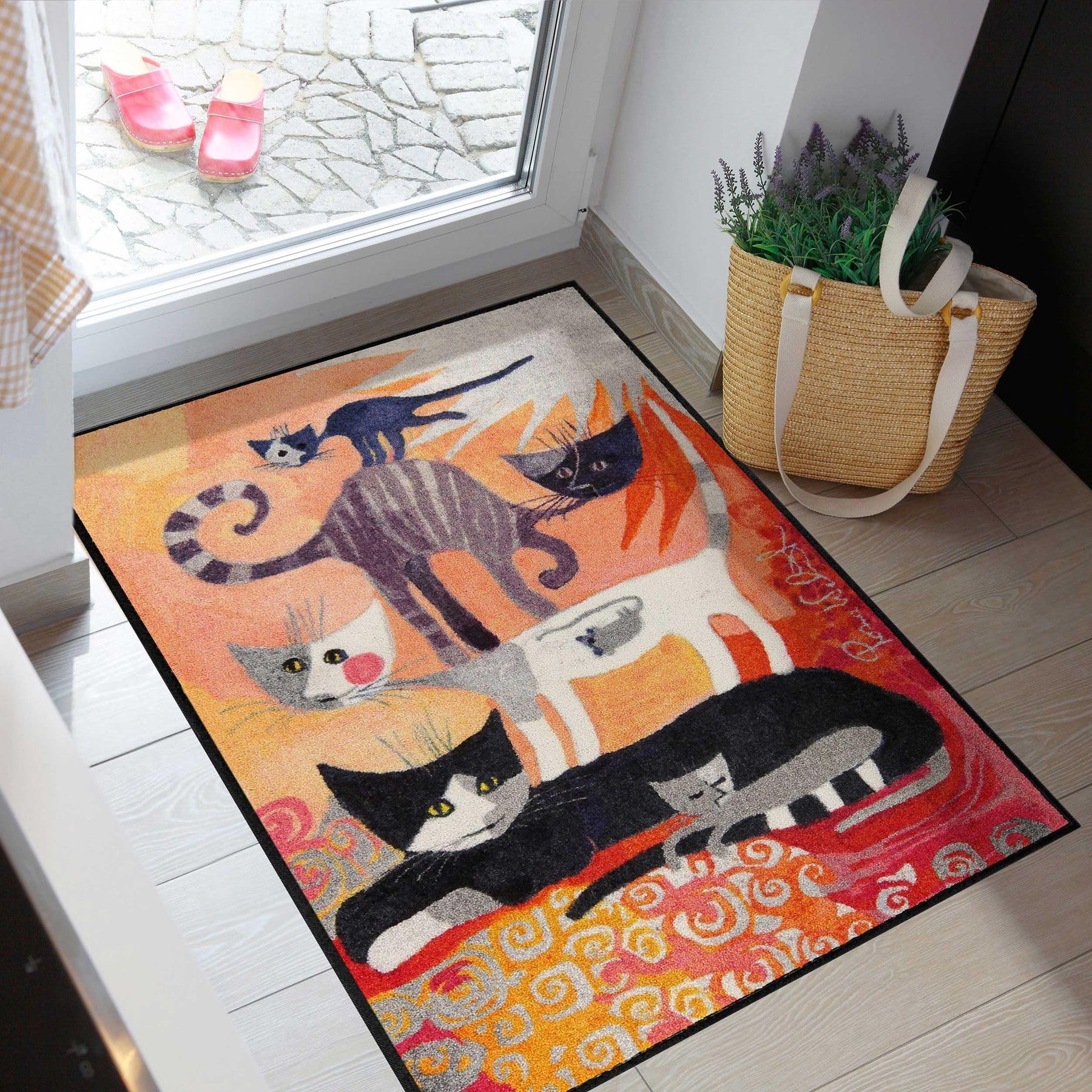 Salonloewe Rosina Wachtmeister Fußmatte Katzenturm 75x120 cm bunt Läufer Wohn-Teppich waschbar trocknergeeignet