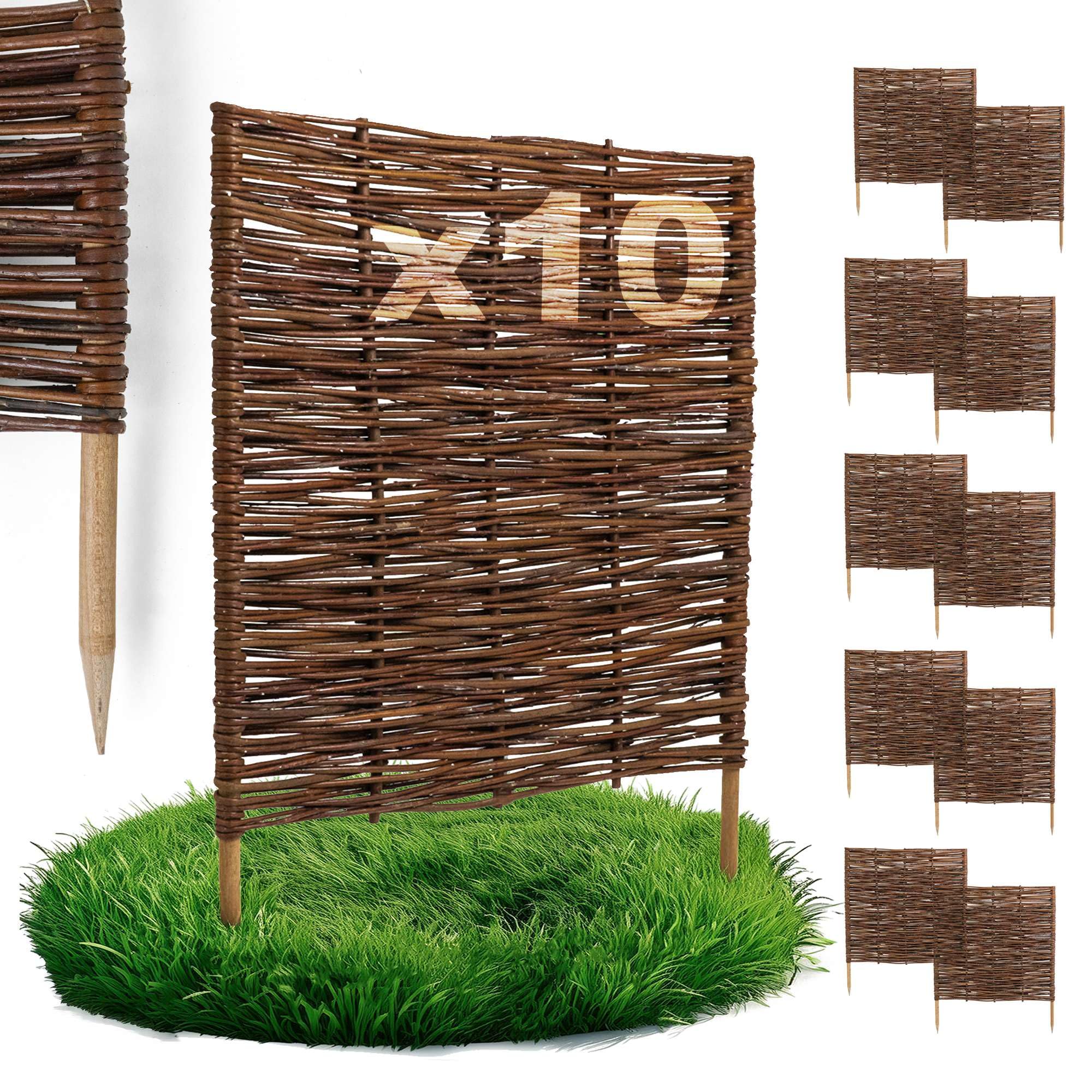 BOGATECO Salice Recinzione di Regno | 60 cm di Lunghezza e 60 cm di Altezza | Perfetto Come Recinzione per Giardini e Laghetti | rangivista per recinzione giardino esterno | 10 Pack