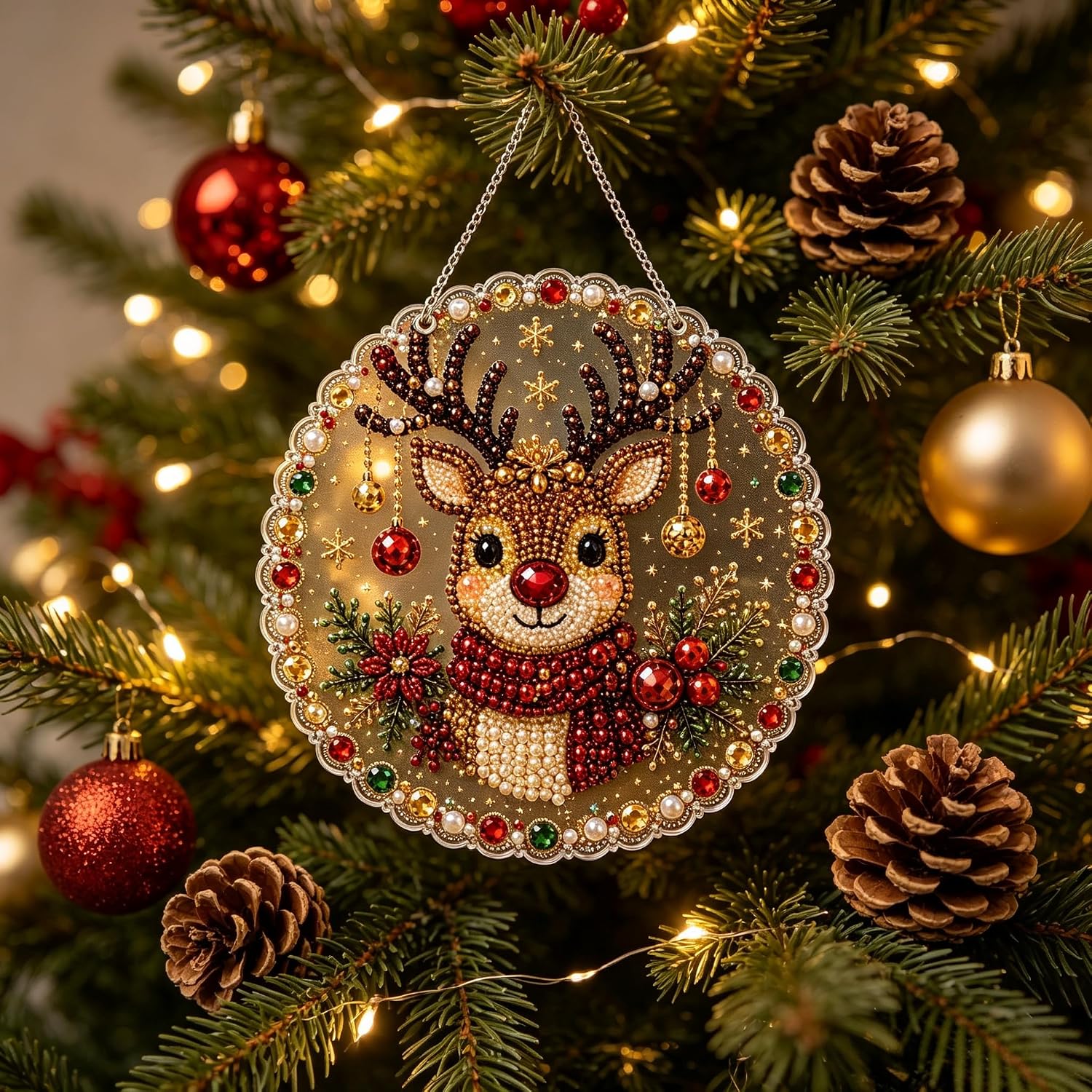 Christmas Pearl Art DIY Diamond Painting Hanging Suncatcher Ornament Deer image 2