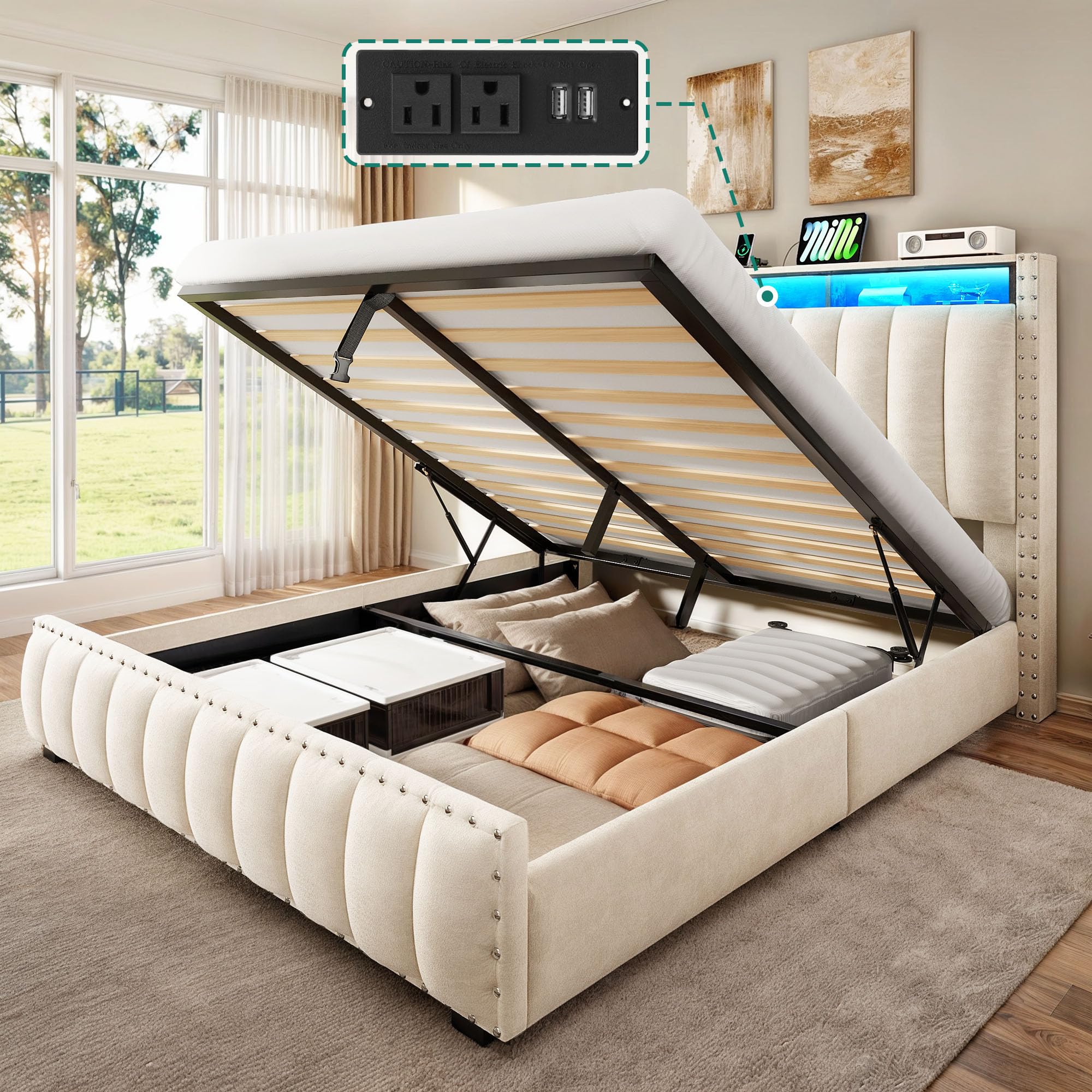 Amazon.com: YITAHOME Queen Size Lift Up Storage Bed Frame with