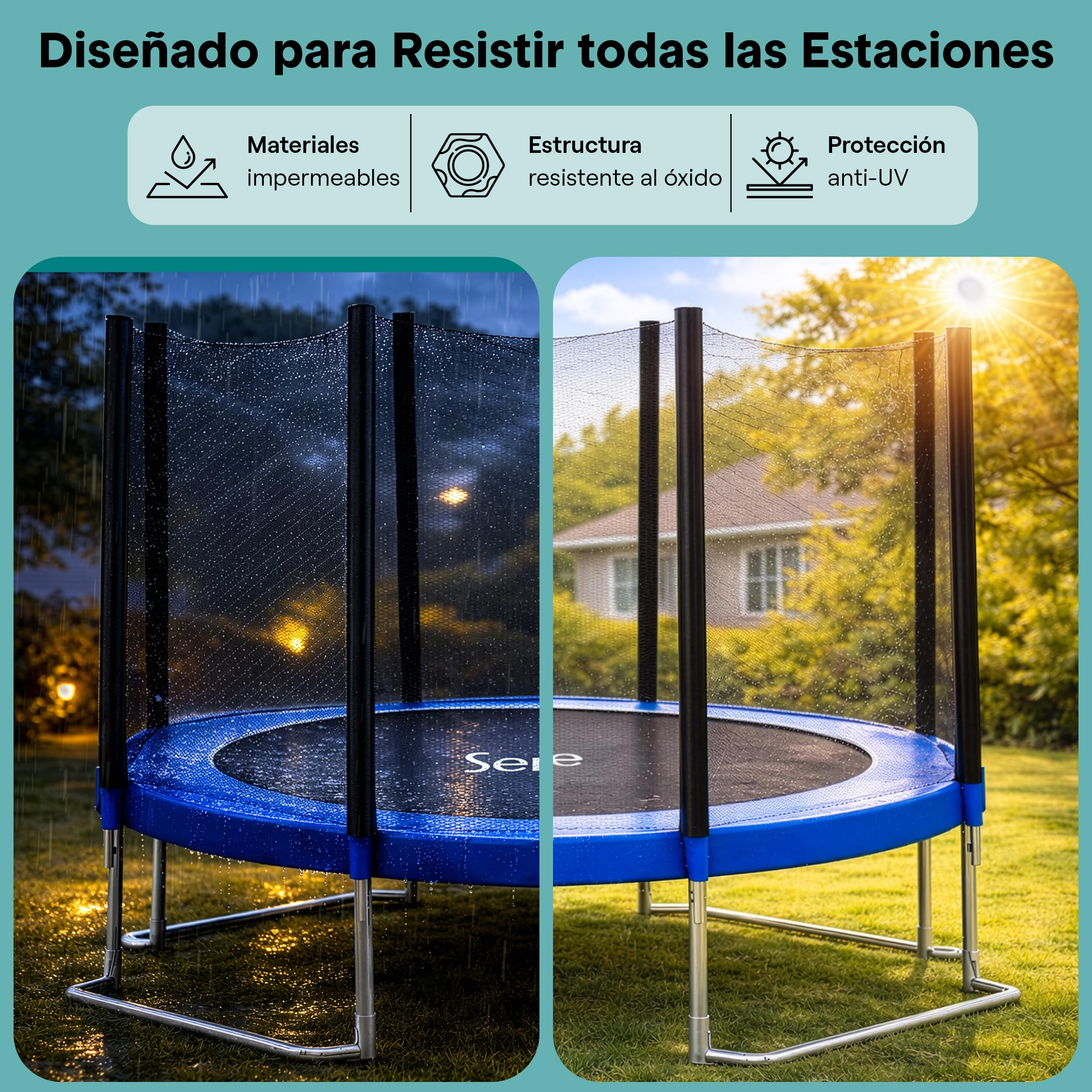 SereneLife trampolin Exterior, Cama Elastica, con Red de Seguridad, Estable, Revestimiento antioxidante