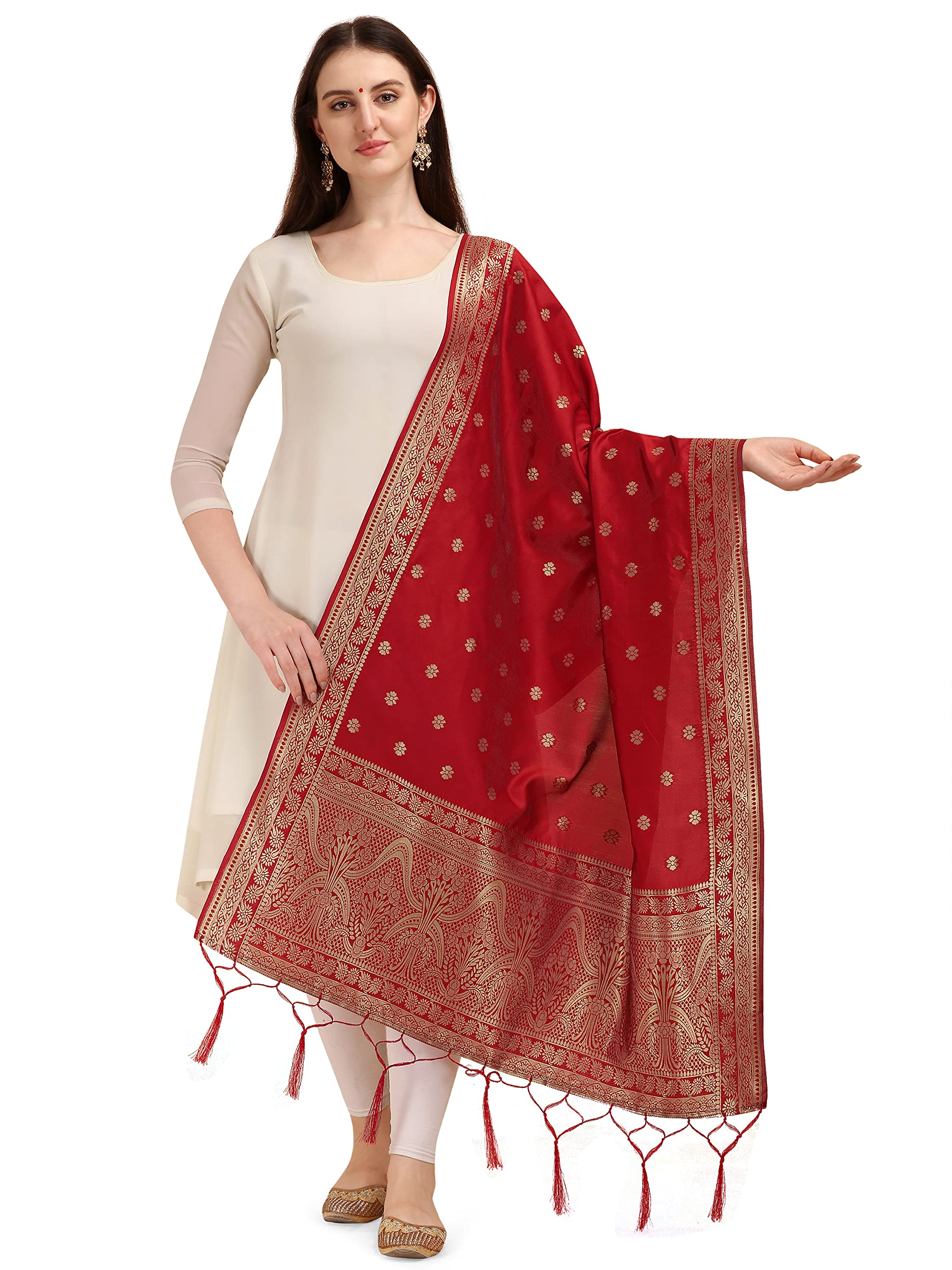 Women's Woven Banarasi Silk Zari Dupatta/Chunni, Width 1 Meter, Length 2.5 Meter