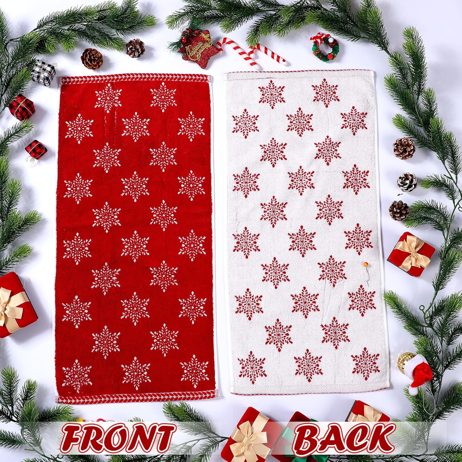 Peryiter 2 Pcs Christmas Snowflake Towels Red Christmas Hand Towels for Bathroom 100% Cotton Highly Absorbent Soft Kitchen Washcloths for Xmas Holiday Winter Gift Bath Home Decor, 29 x 13 Inch - Image 7