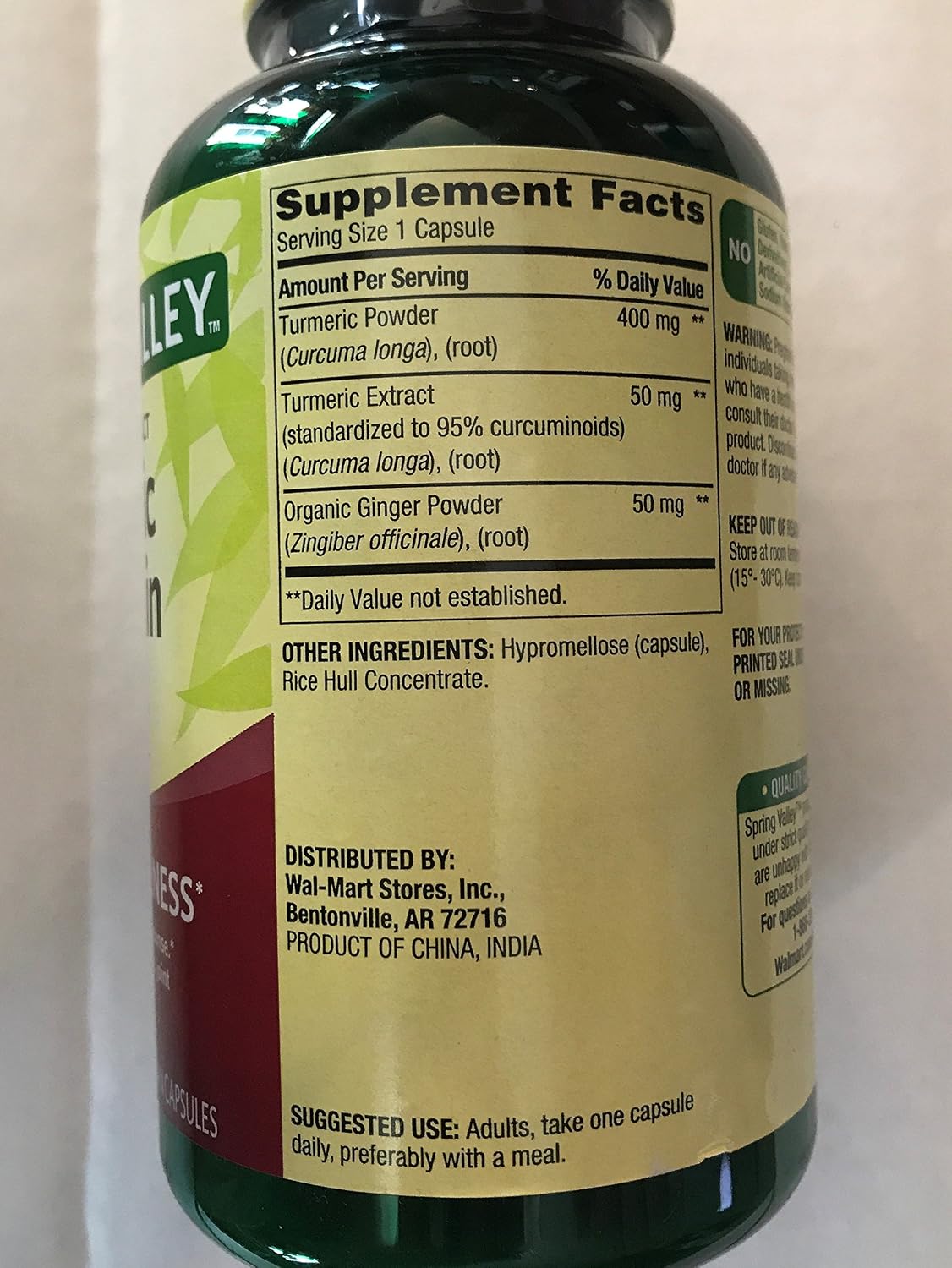 Spring Valley Turmeric Curcumin with Ginger Powder 250 Capsules