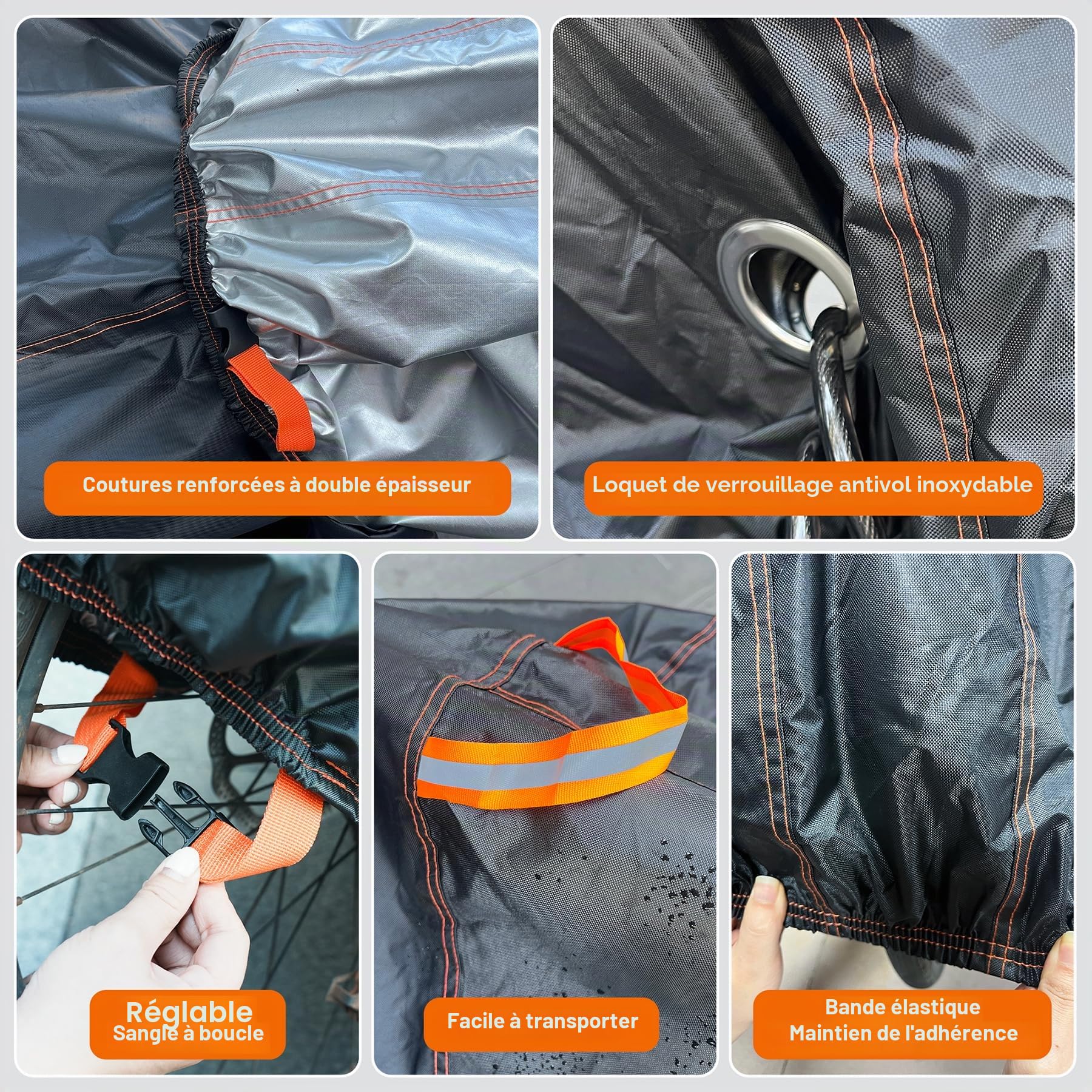 Housse De Vélo Imperméable, Housse Velo Exterieur Protection Bâche Oxford 500D Avec Trou De Verrouillage & Sac, pour VTT Et Vélo De Route, Garage à Bache Vélos Extérieur, Grand-210x110x100cm