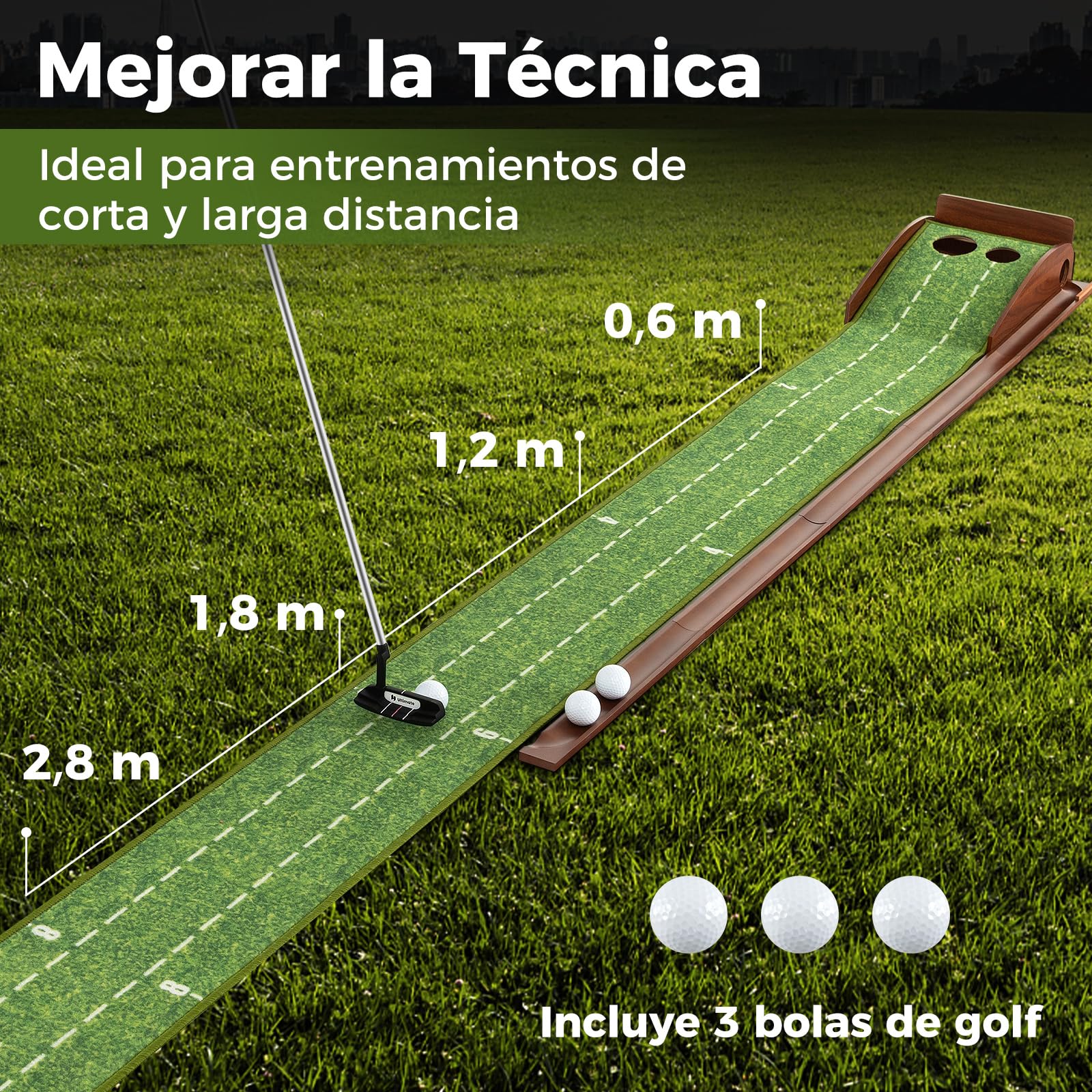 COSTWAY Mini Golf, Alfombra de Putting de Entrenamiento de Golf Interior y Exteriores, 1/2/3 Tamaños De Orificios, Retorno automático de la Bola, 3 Pelotas, Cesped de Minigolf (2 Orificio)