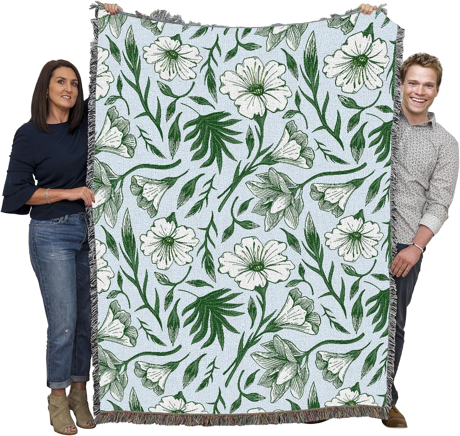 Pure Country Weavers Flowers for Valentines Day Blue - Gift Tapestry Throw Blanket Woven from Cotton - Made in The USA (72x54)