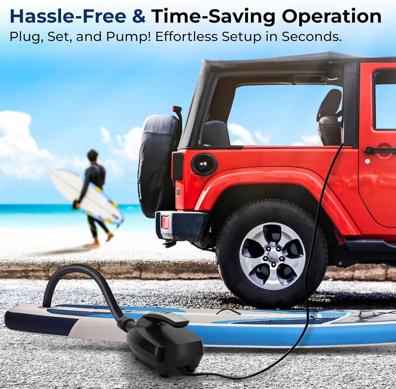SereneLife Electric Air Pump Compressor – Portable Inflator for SUPs (Stand Up Paddle-Boards) & Pool Inflatables, Digital LCD Display, Adjustable Air Pressure Settings, Car Power Outlet Connection