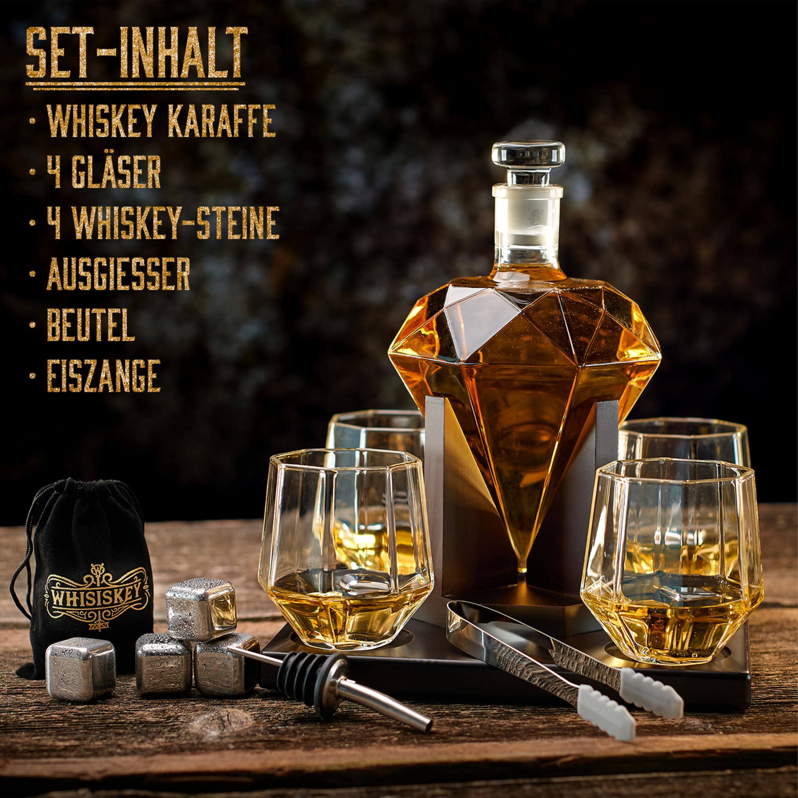 WHISISKEY Whisky Karaffe Set - Whiskey Geschenkset - Geschenke für Männer
