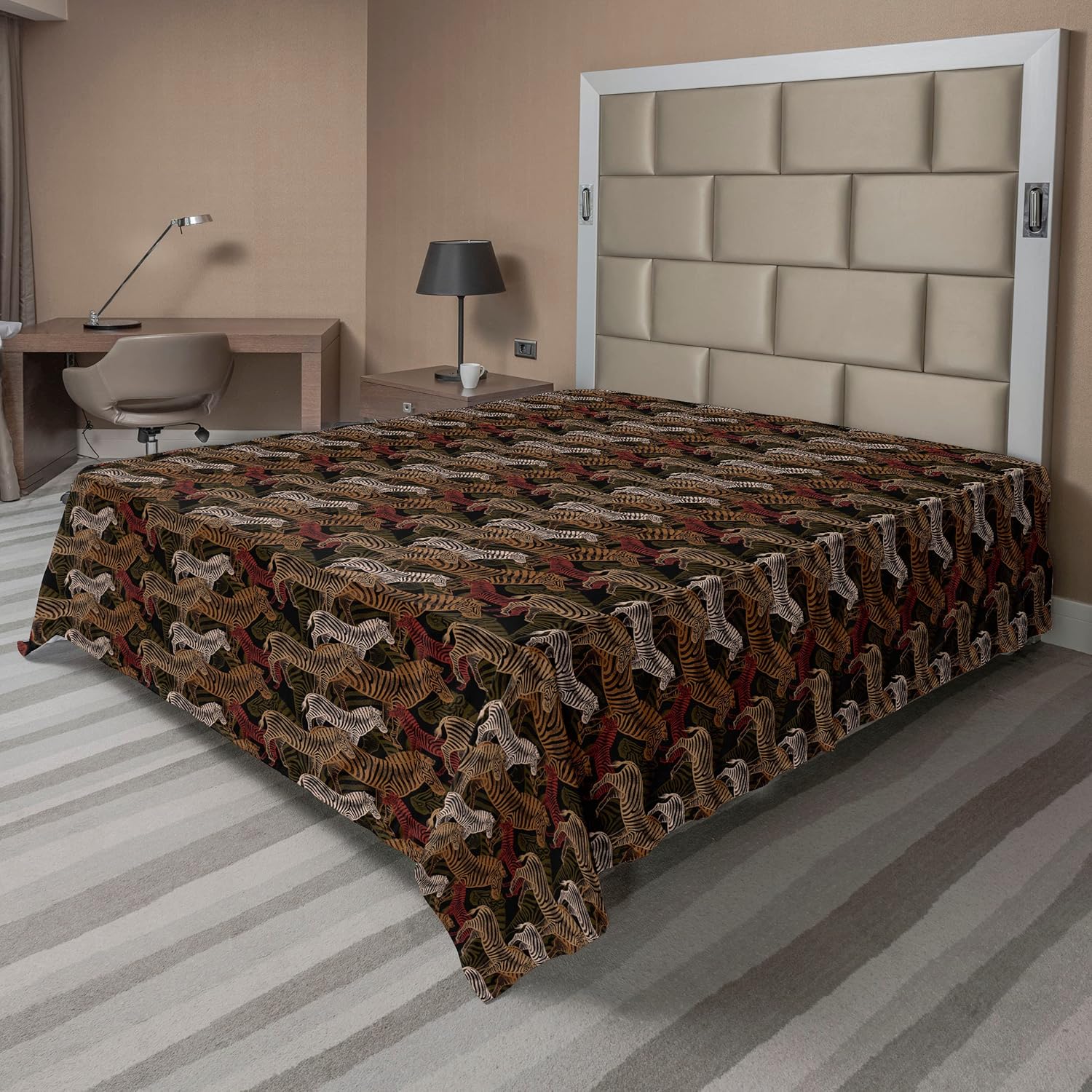 Ambesonne Skulls and Roses Flat Sheet, Romantic Flowers and Leaves with Skeleton Heads Goth Themed, Soft Comfortable Top Sheet Decorative Bedding 1 Piece, Queen Size, Ecru Dark Pink and Maroon