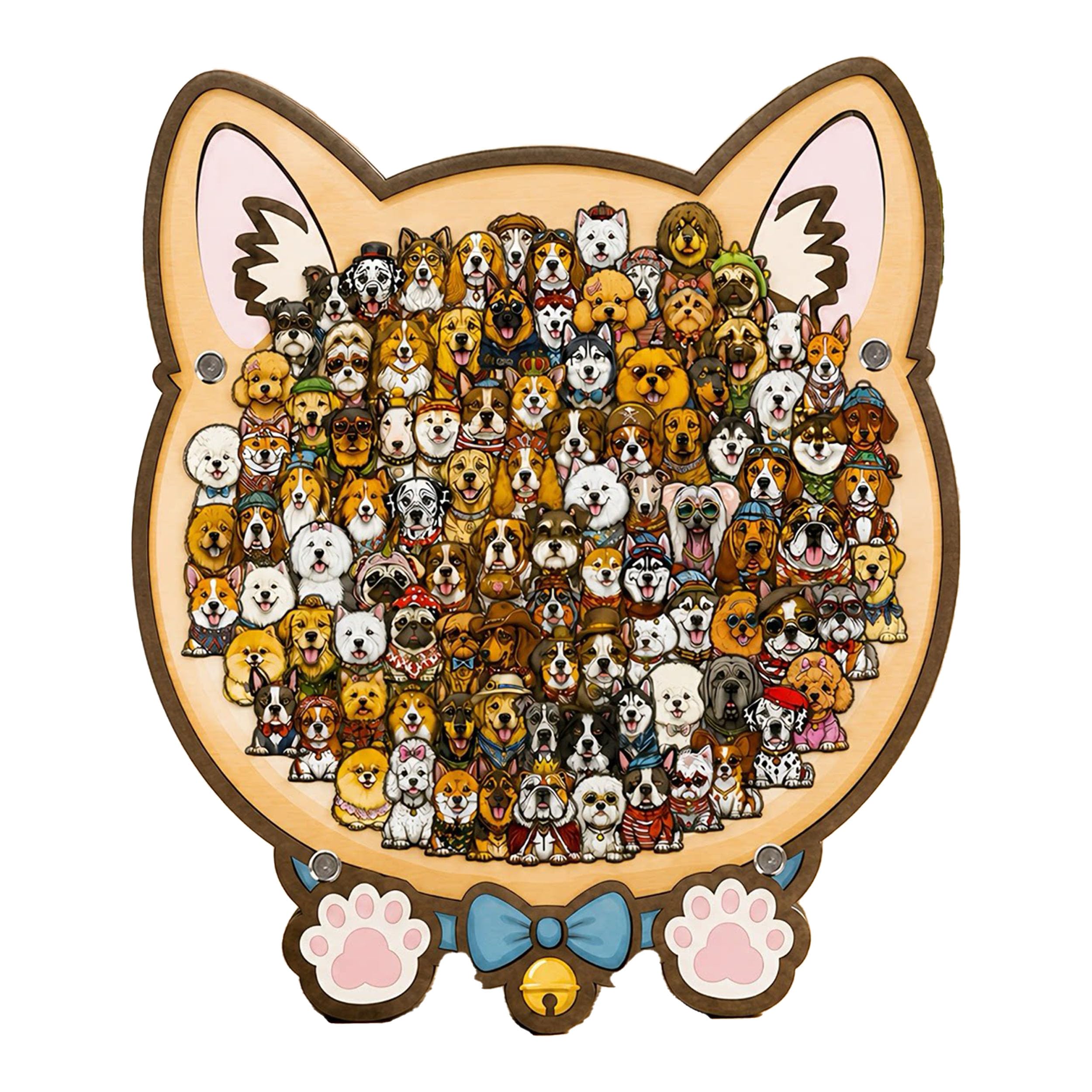 Dog Shaped Wooden Jigsaw Puzzle with Stand, Unique Animal Shape Wood Puzzle, Creative Gifts for Dogs Lovers, Home Decorative Display Piece (Bell Dog)