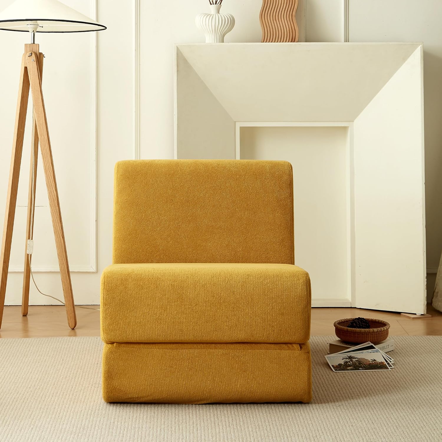 Folding Sofa Bed, Single Chair Sofa, Multi-Functional Lounger with Back Support – Compact & Space-Saving Design, Comfortable for Living Room, Bedroom, or Small Spaces, Yellow Corduroy Fabric