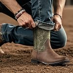J's.o.l.e Cowboy Boots Men Round Toe Western Botte Cowboy Homme Slip On Work Boot Pu Leather Dress Casual Boots Brown