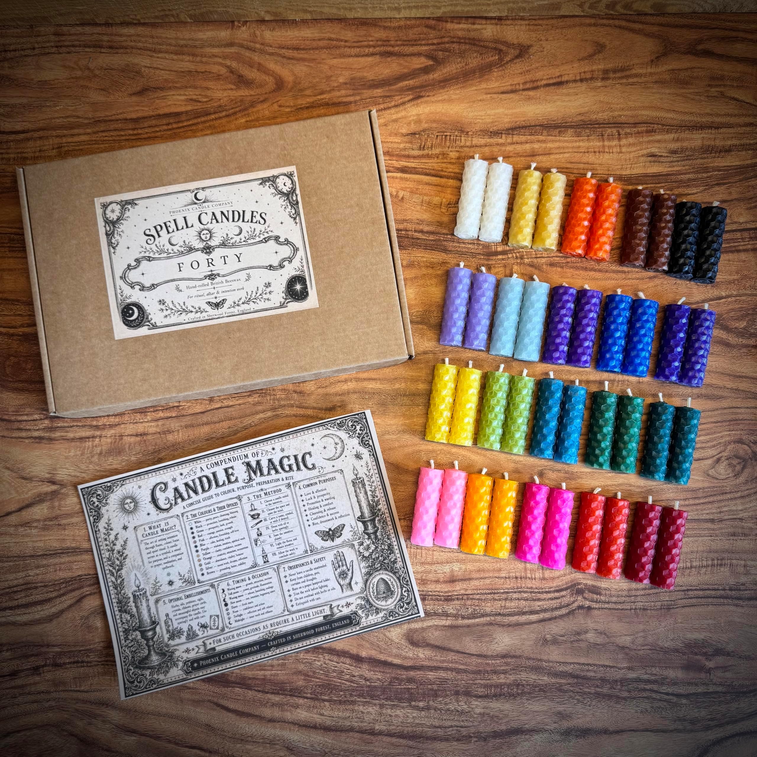 Mini Beeswax Spell Candles Set - 40 Count - Hand-Rolled - Assorted Colours