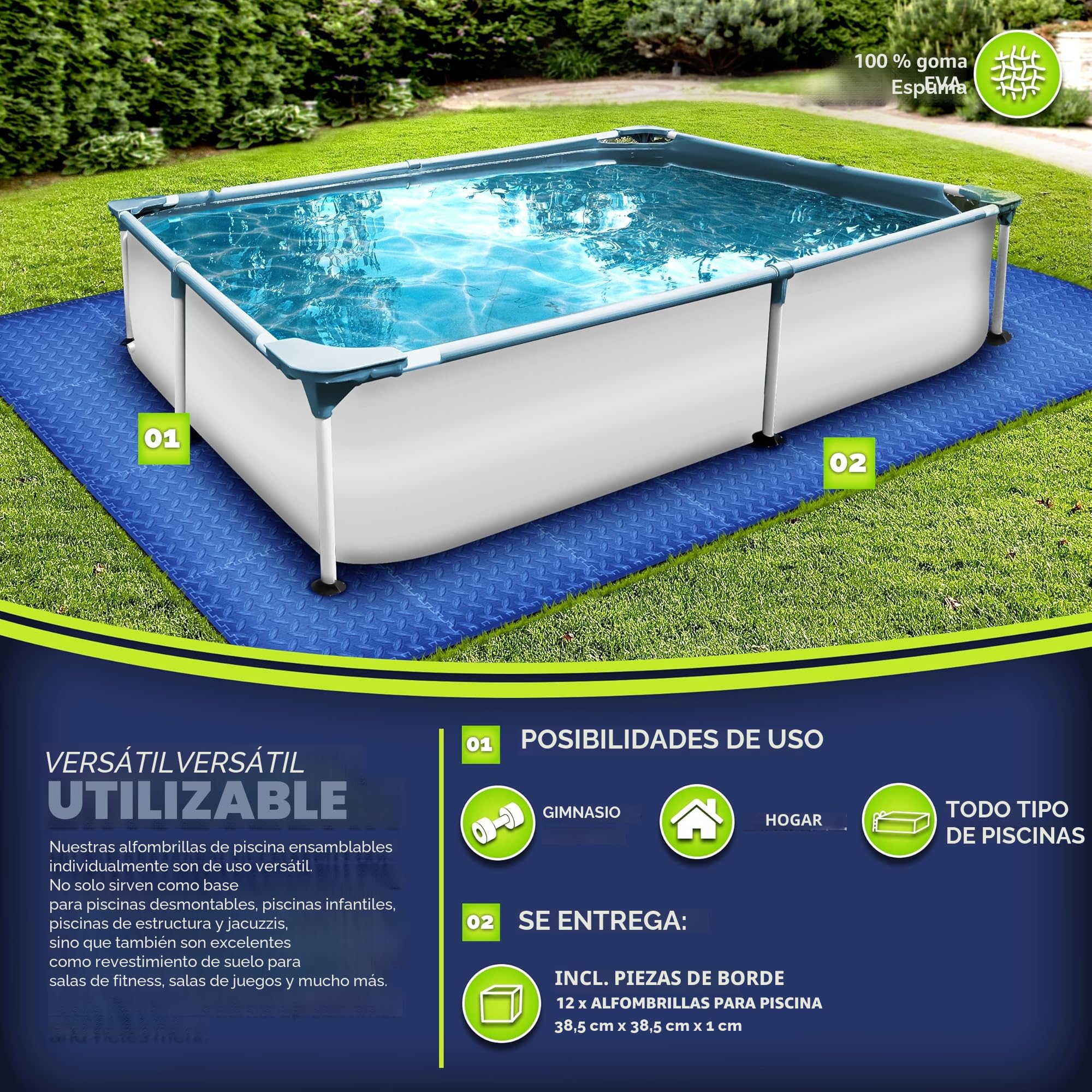 tillvex® Esterilla protectora de suelo para piscina, 12 unidades, para piscina y piscina, para exteriores, para protección del suelo, aislante del calor, lámina para el suelo de jacuzzi