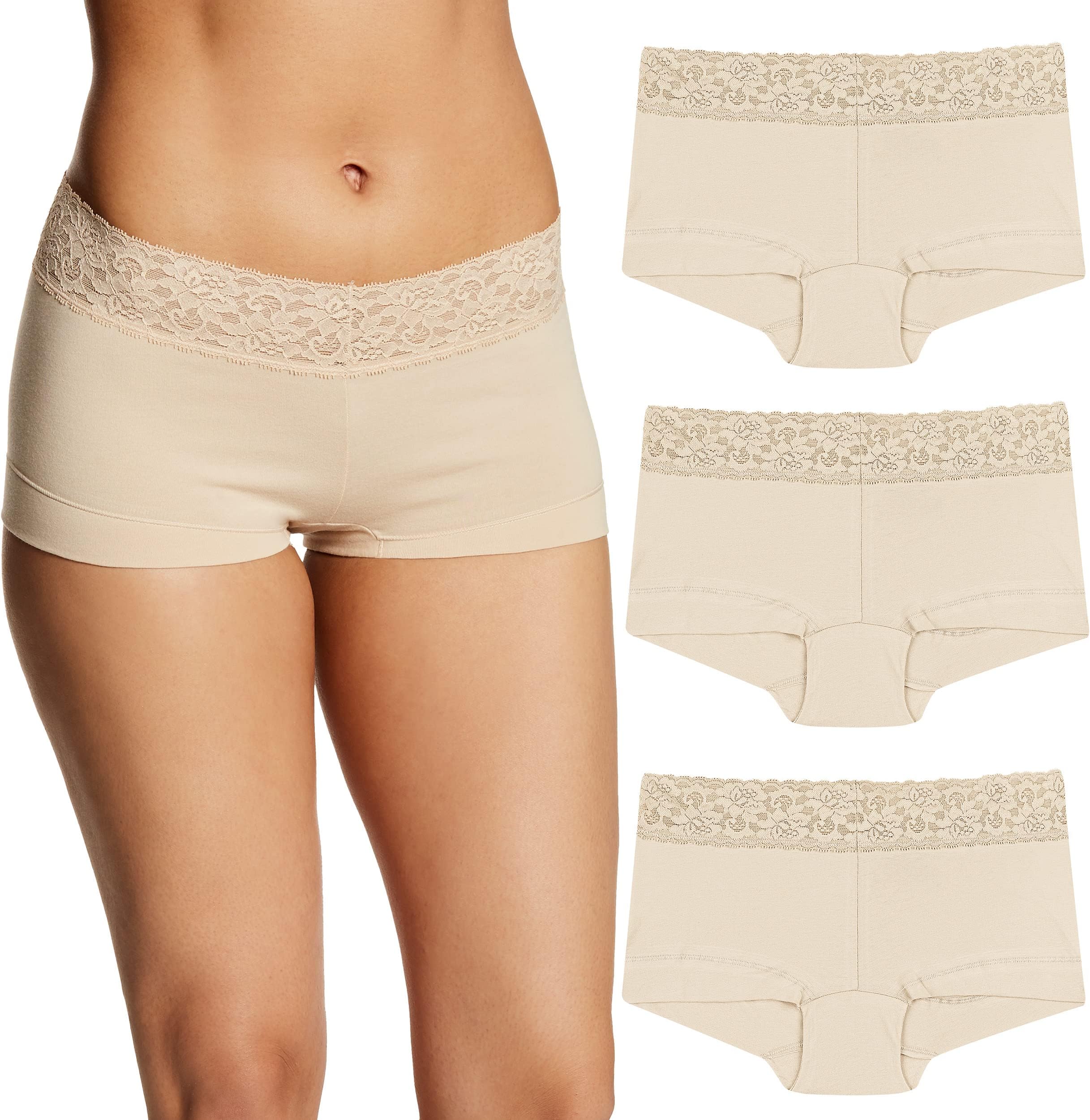 Women's Boyshort Panty Pack, Dream Lace Boyshorts, Cotton Panties for Women, 3-pack Boy Short Panties (pack of 3)