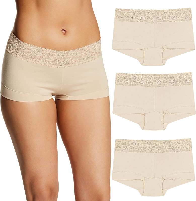 Maidenform Paquete de ropa interior para mujer, pantalones cortos para niño, paquete de 3, ropa interior de algodón elástico para mujer, bombacha cortas cómodas para niño para mujer