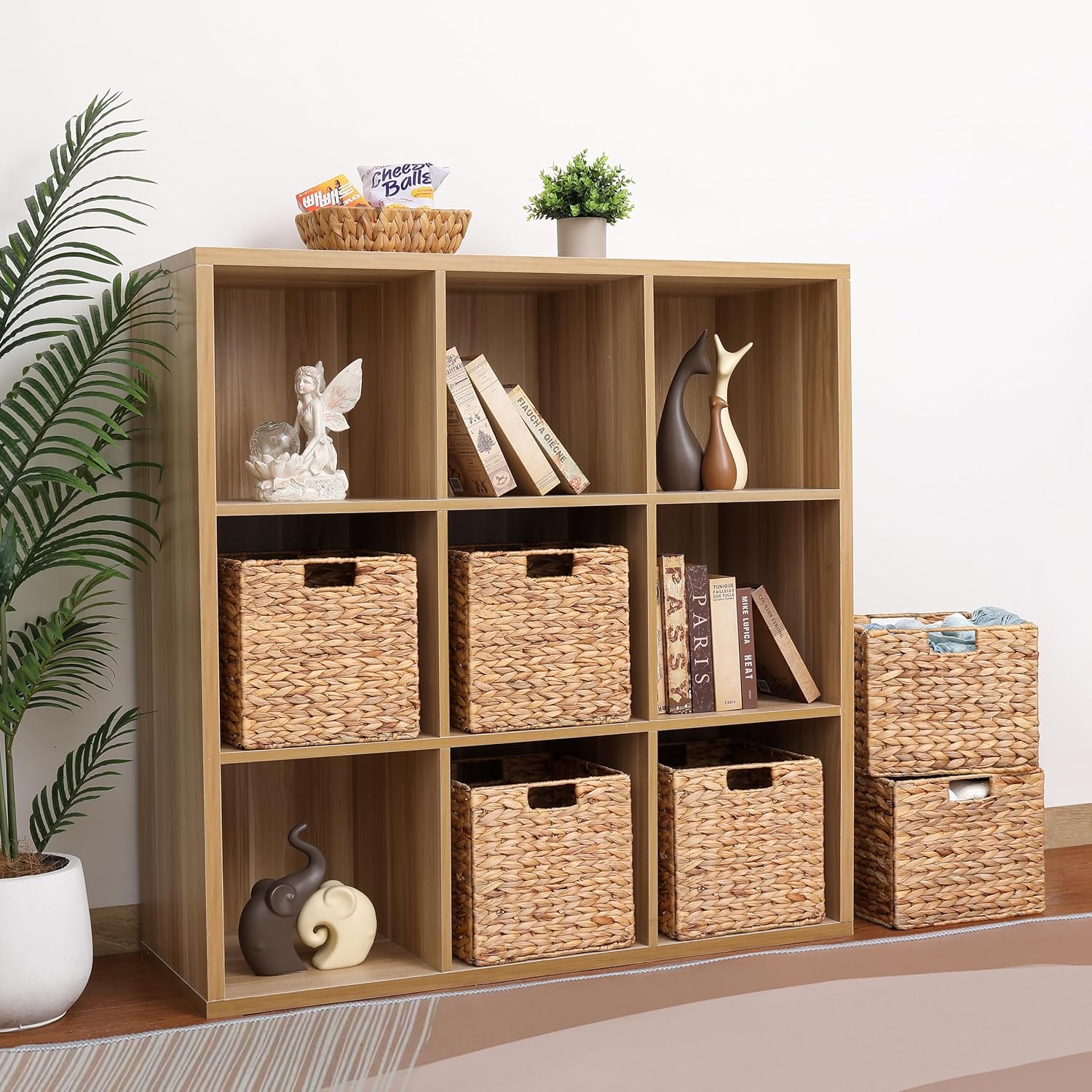 10.5 x 10.5in Wicker Storage Baskets, Cube Foldable Water Hyacinth Storage Baskets for 11 x 11 Cube Shelves Set of 4 - Image 2