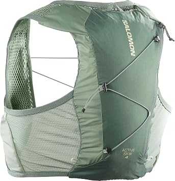 Salomon Active Skin 4 Compatible with Flasks Unisex Running Vest Hiking Trail, 4L, Precision Fit, Easy Access Precision Fit, and Optimized Storage, Green, L