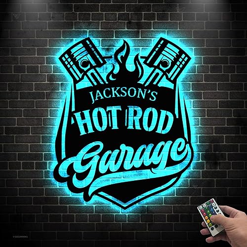 Miniatura 2 de Letrero de metal personalizado para garaje de Hot Rod  Letreros de metal para taller personalizados  Letreros personalizados para interiores y