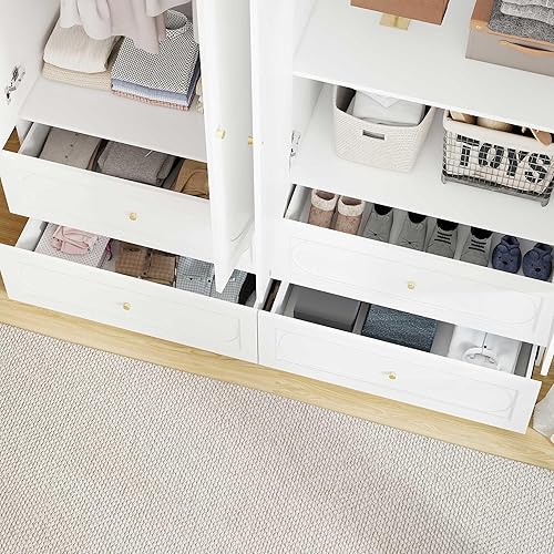 Miniatura 4 de Armario con cajones: Armario grande de 74 "con 4 puertas y 4 cajones, armario alto de madera para colgar ropa, Armarios modernos para dormitorio