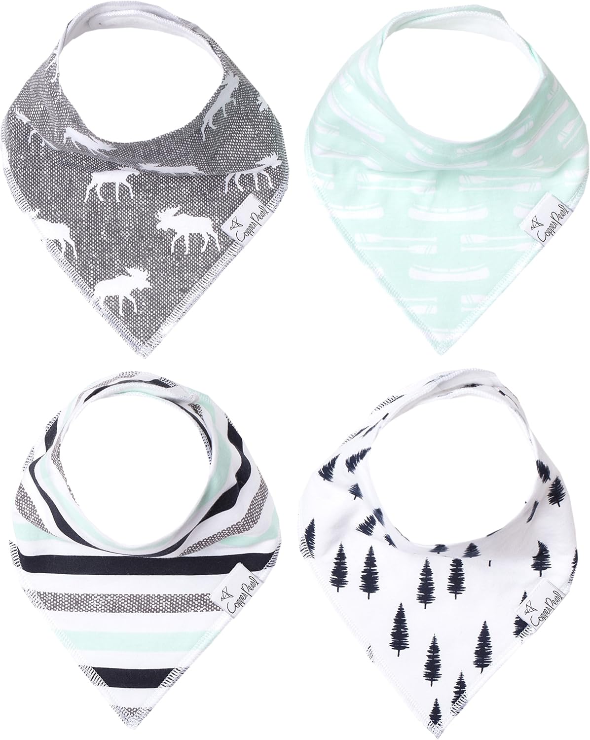 Copper Pearl Baby Bibs 4 Pack, Printed Bandana Drool Bibs for Baby Girl & Boy, Soft Cotton Drooling Teething Bibs