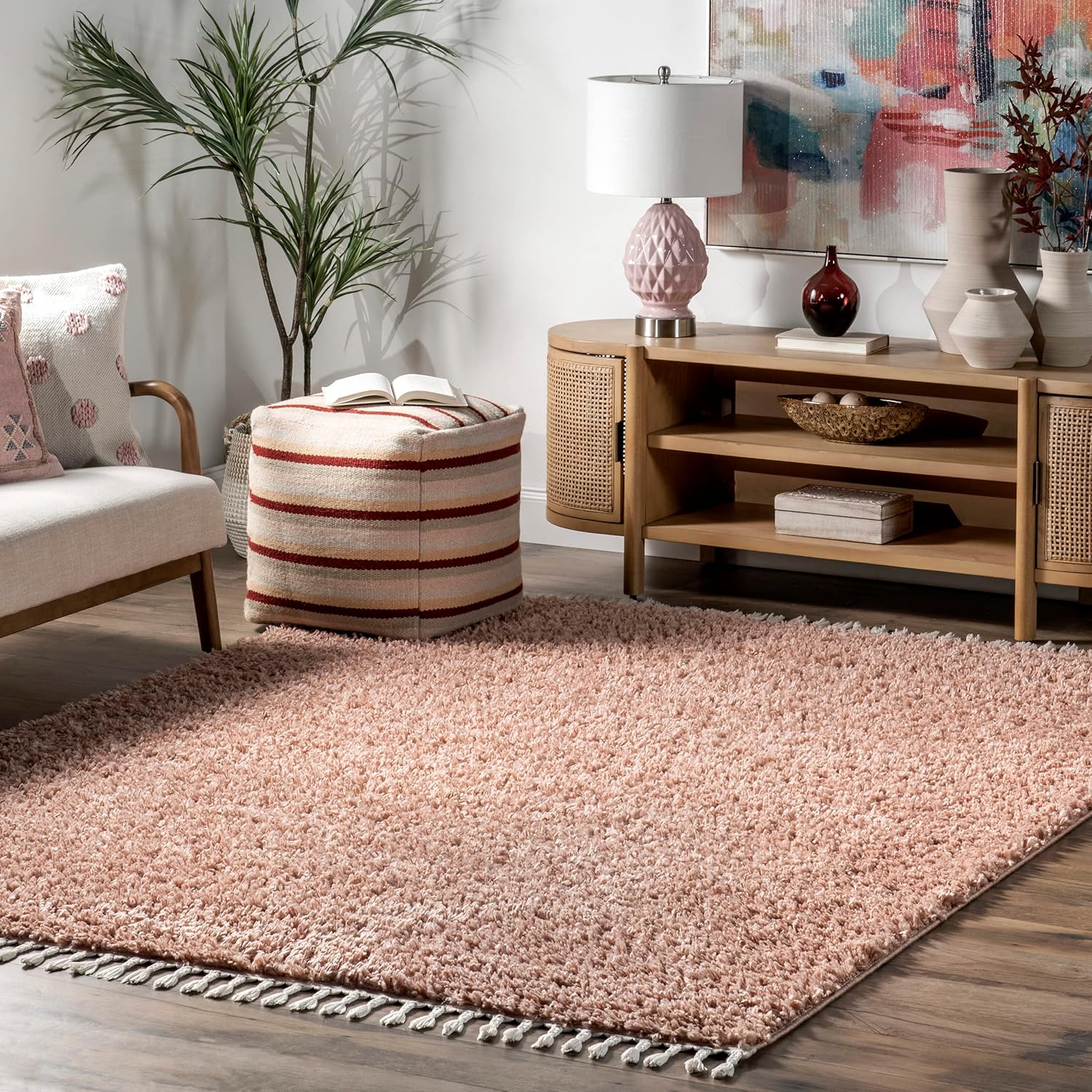 nuLOOM Neva Modern Tasseled Shag Accent Rug, 3x5, Pink Pink 3' x 5'