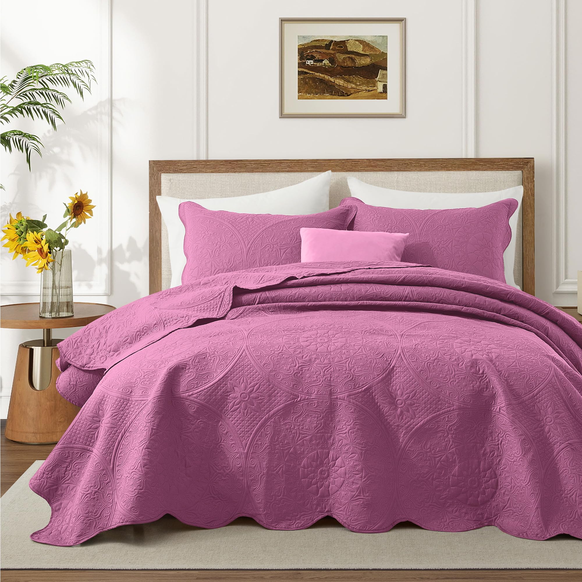 Quilts Queen Size Bedspread Coverlet Floral Quilt Set Purple, 90"x96"
