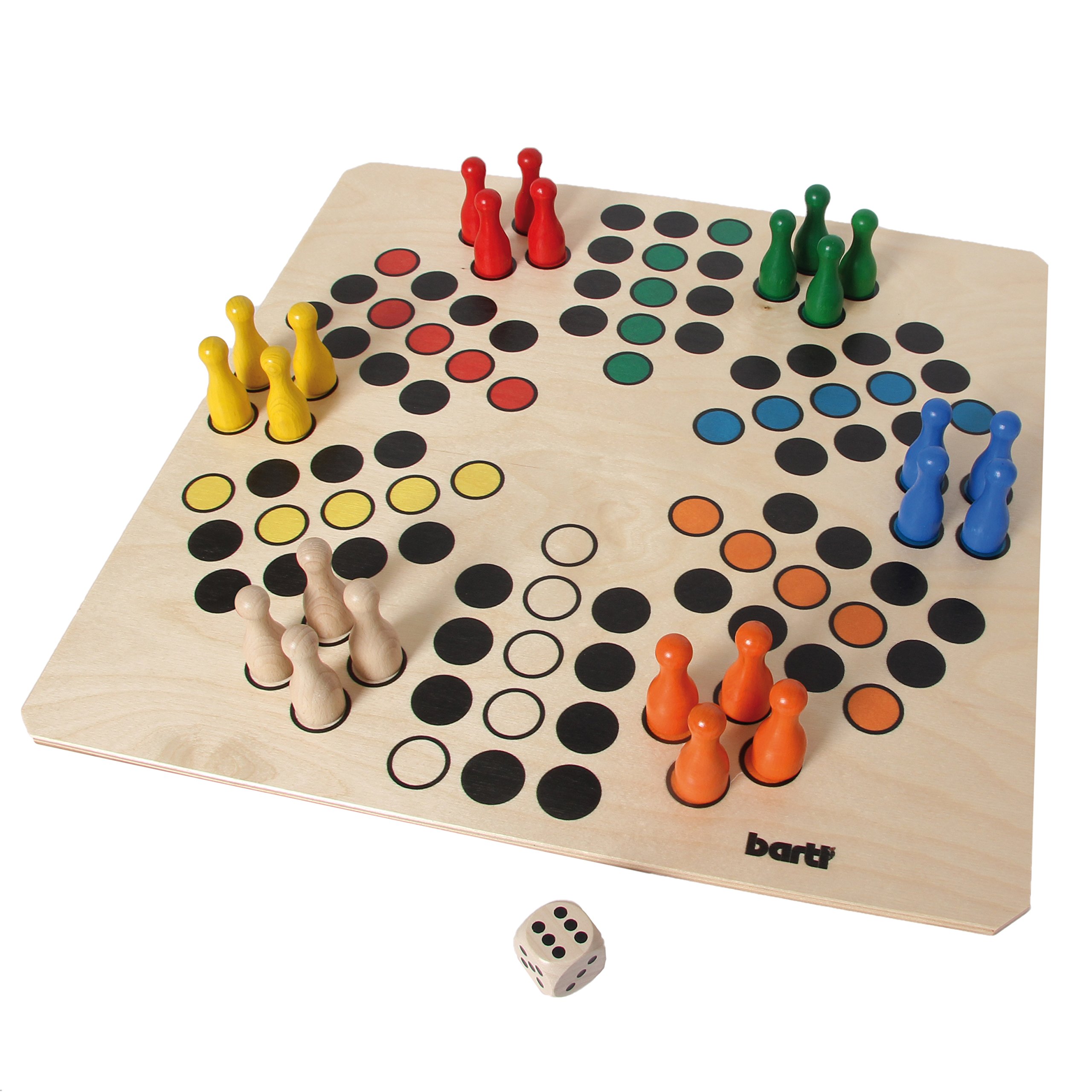 Bartl 108412 Brettspiel Ludo für 6 Personen groß aus Holz XXL Format 50cm x 50cm
